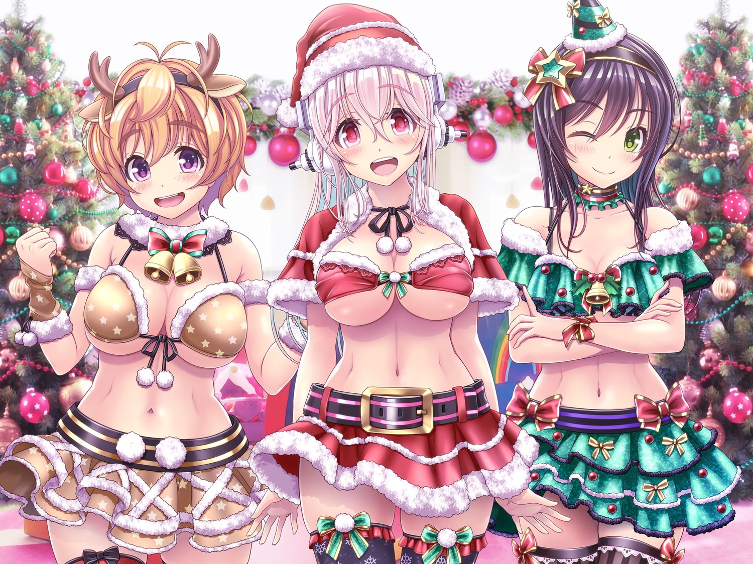 animal_ears bra christmas cleavage fujimi_suzu headphones horns mag_kan sonico super_sonico thighhighs v-mag watanuki_fuuri