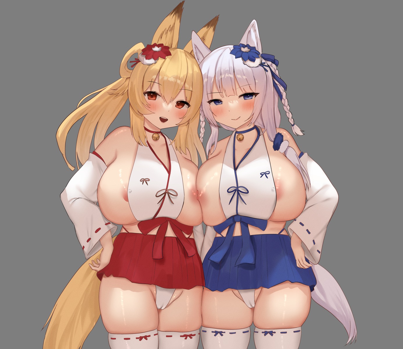 animal_ears areola cameltoe erect_nipples japanese_clothes kitsune koikawa_sachi nipples no_bra pantsu symmetrical_docking tail thighhighs thong transparent_png