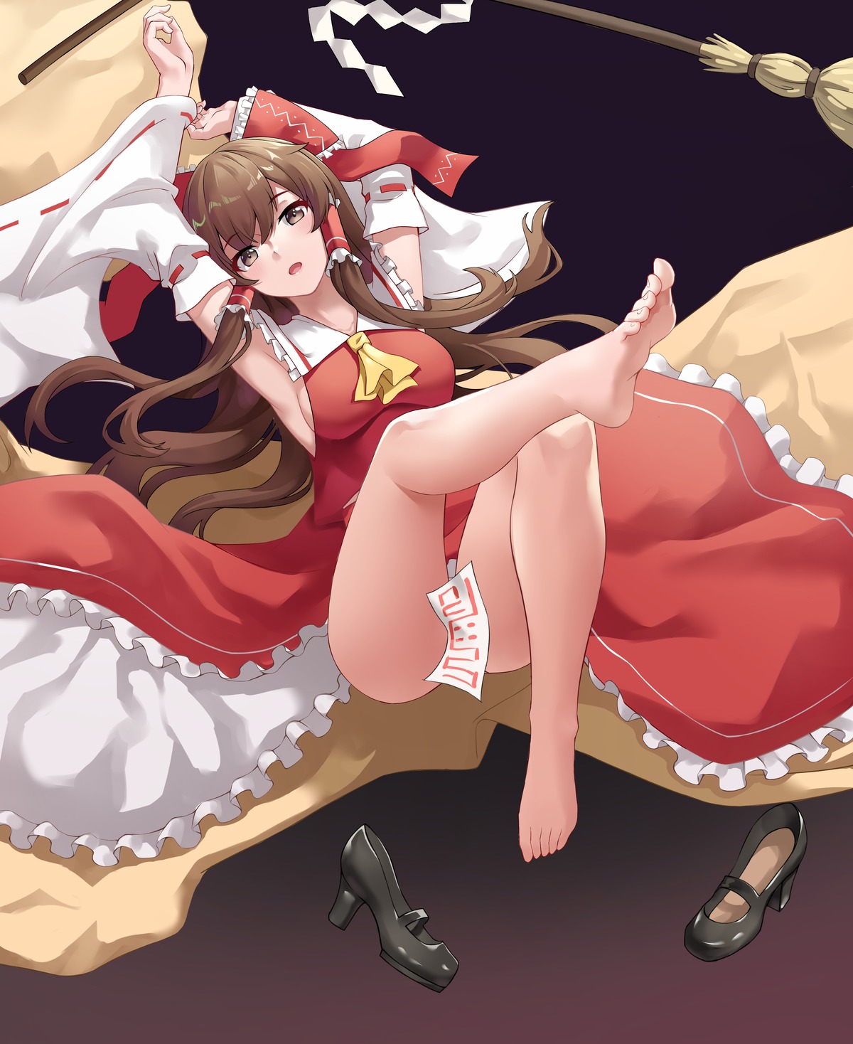 feet hakurei_reimu miko no_bra skirt_lift t_zhonglang touhou