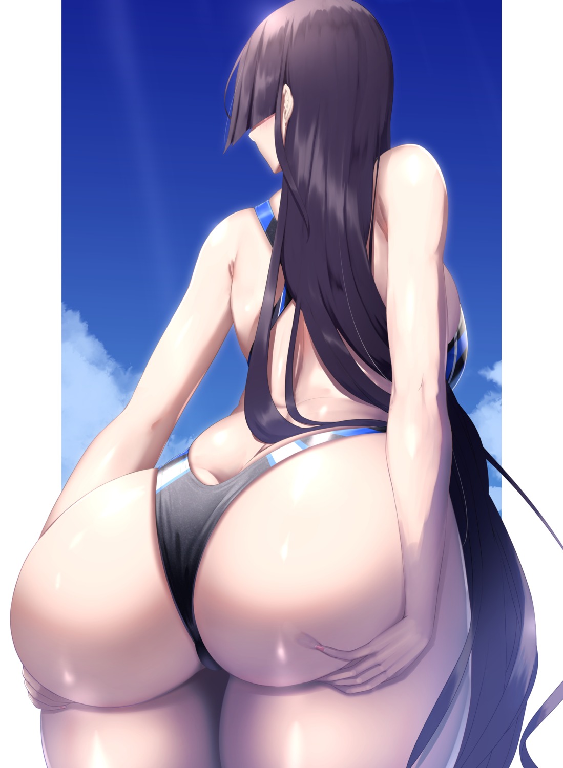ass ass_grab fate/grand_order minamoto_no_raikou_(fate/grand_order) shiroshisu swimsuits
