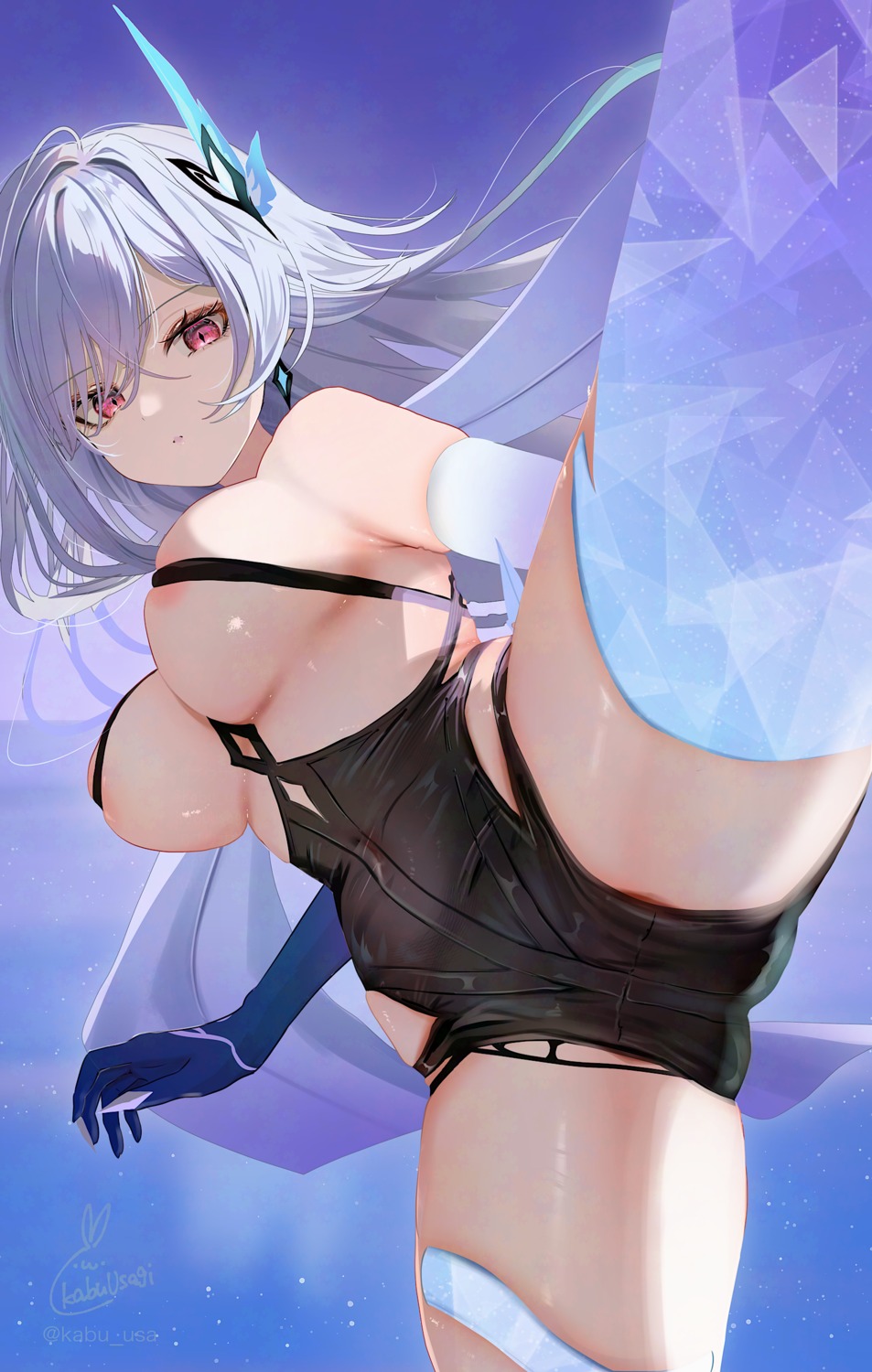 areola garter genshin_impact kabu_usagi no_bra skirk thighhighs