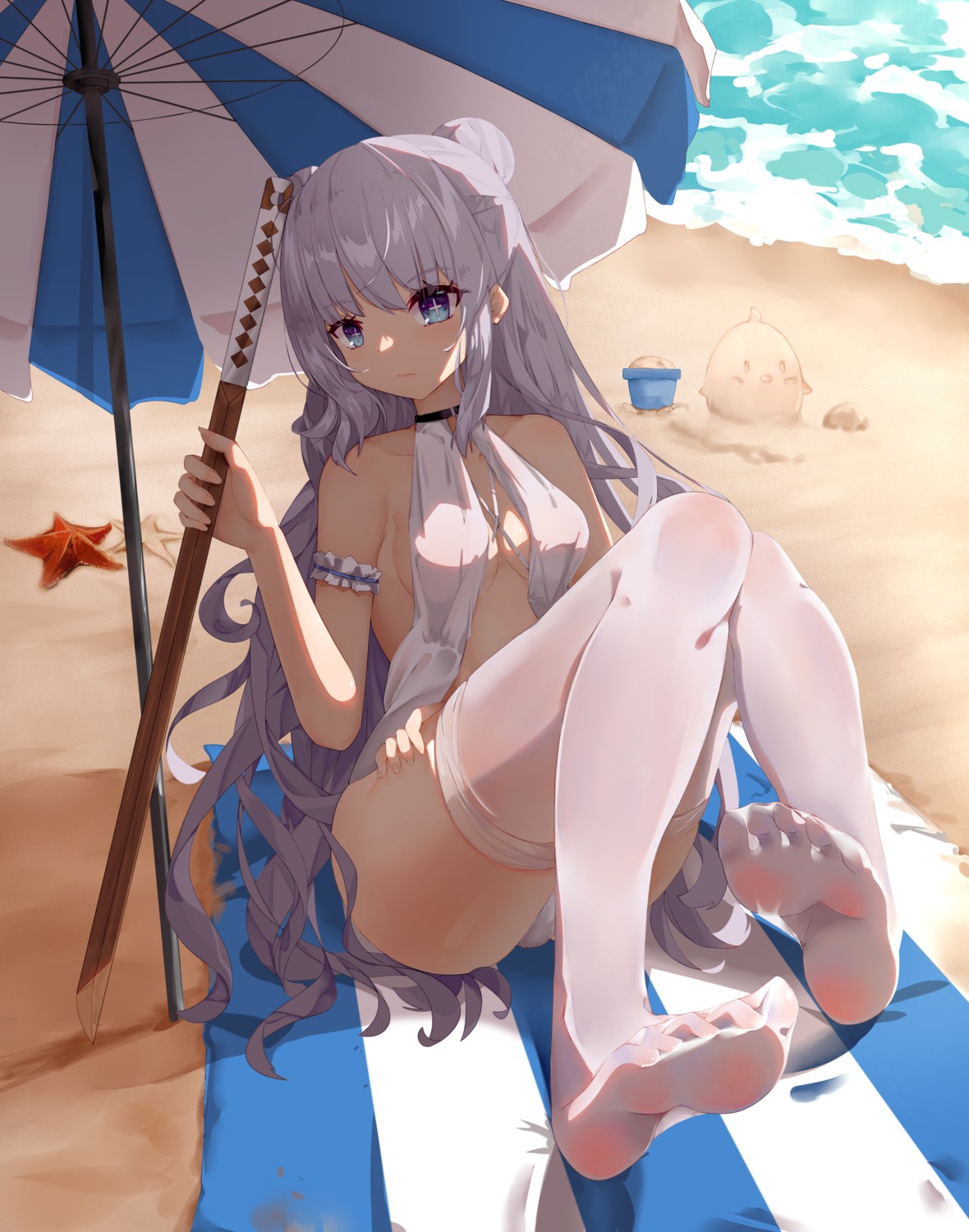 azur_lane feet le_malin_(azur_lane) shi_le_yuan swimsuits sword thighhighs