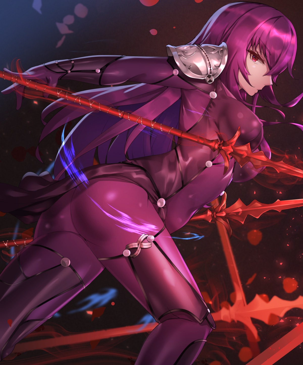 armor ass bodysuit clyde_s fate/grand_order scathach_(fate/grand_order) weapon