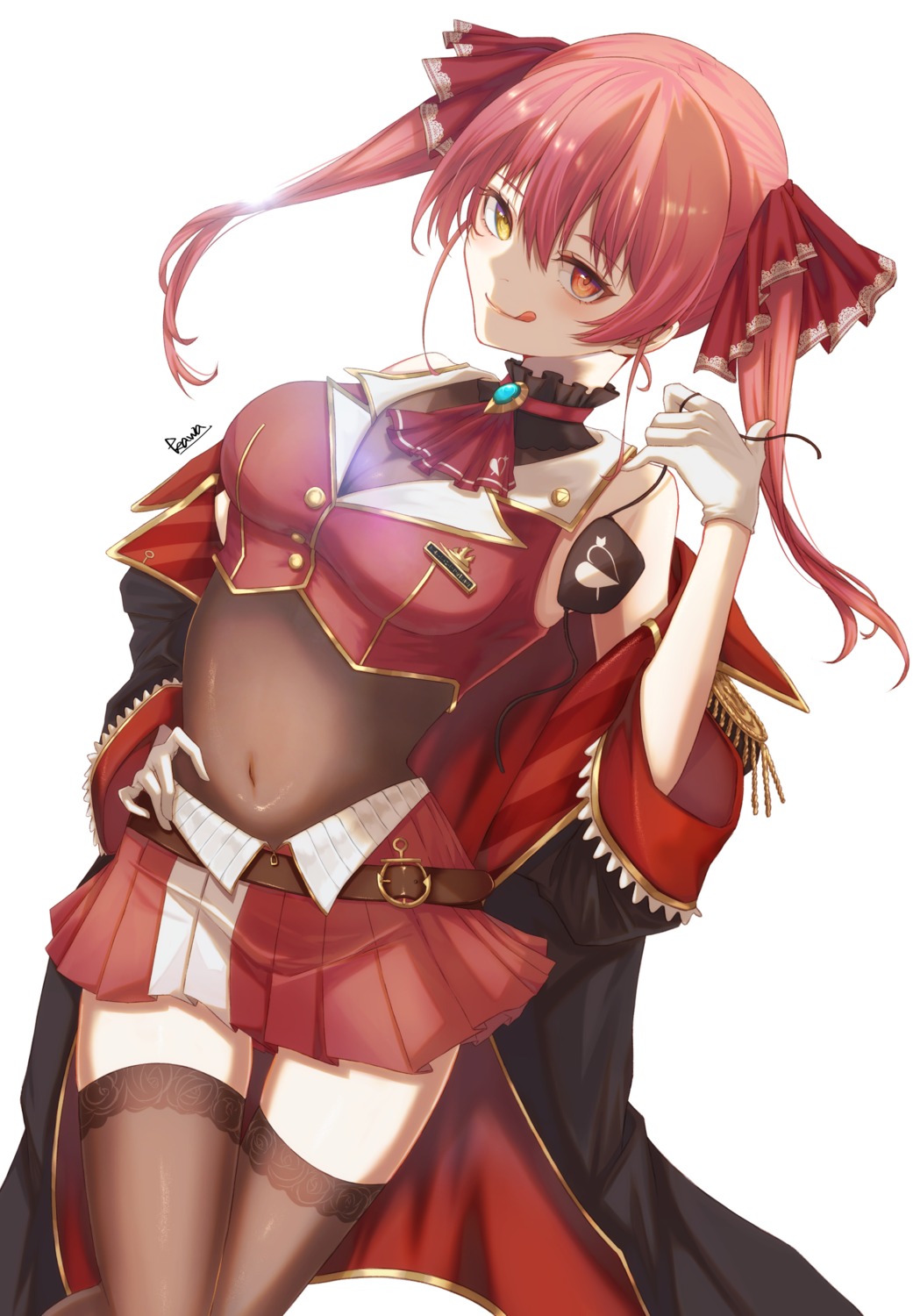 heterochromia hololive houshou_marine kawa thighhighs