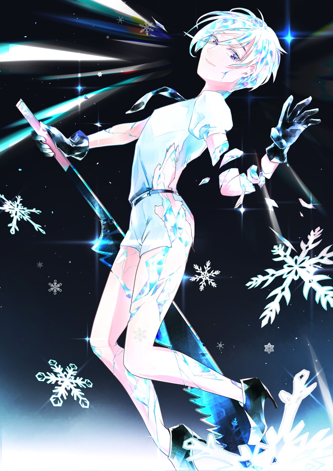 antarcticite guro heels houseki_no_kuni torn_clothes weapon ye_weiyang_mio