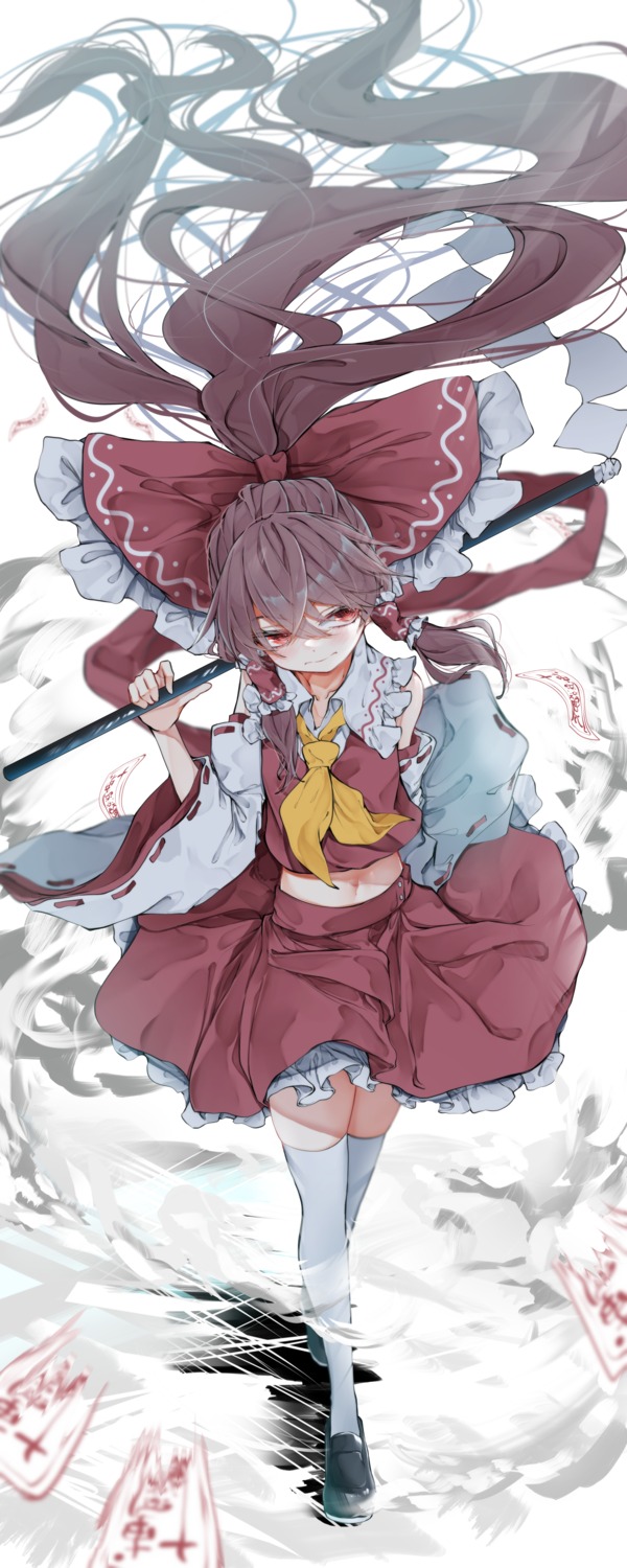 hakurei_reimu miko skirt_lift thighhighs touhou tsune_(tune)