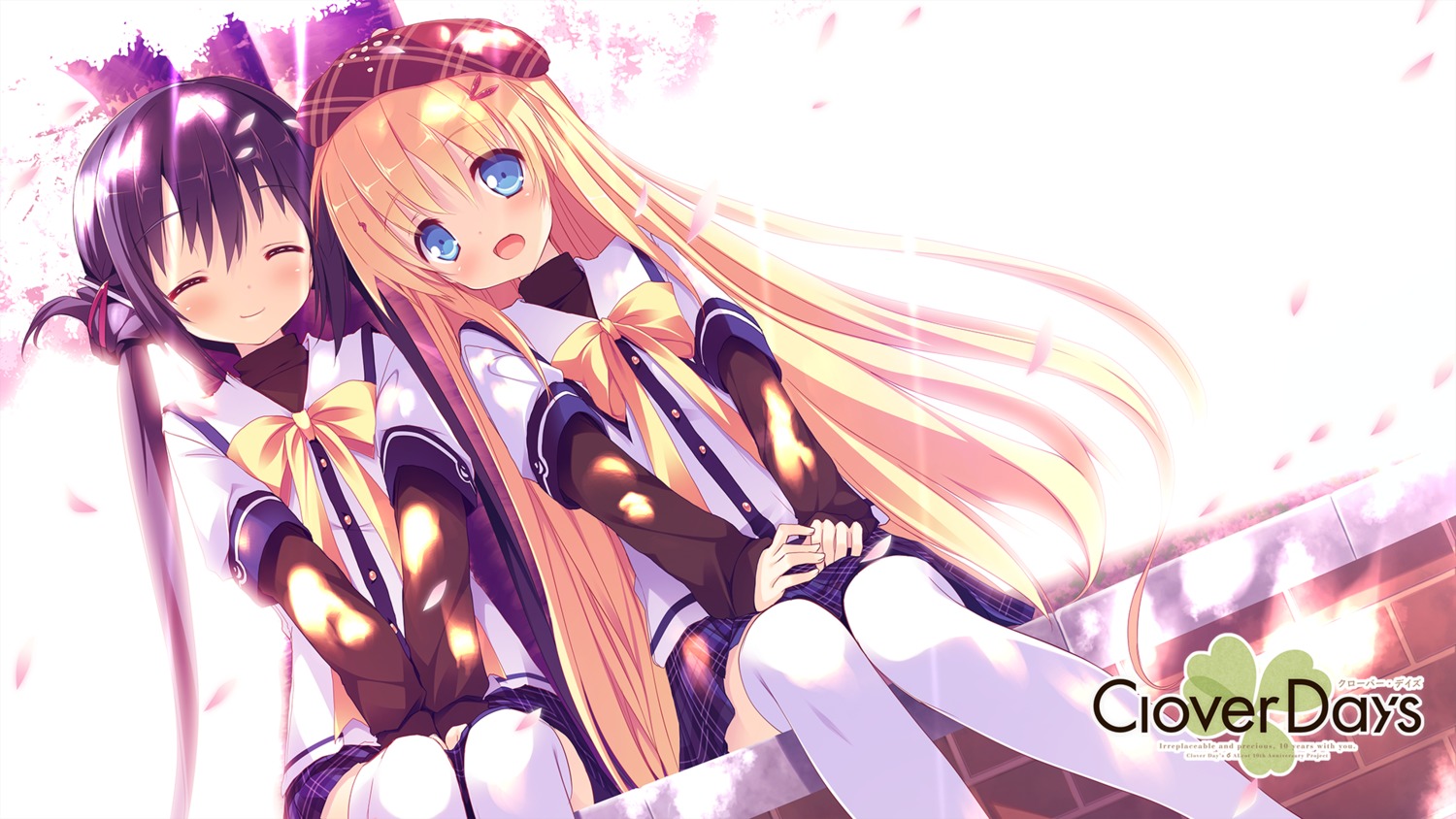 alcot clover_day's nimura_yuuji seifuku takakura_anri takakura_anzu thighhighs wallpaper