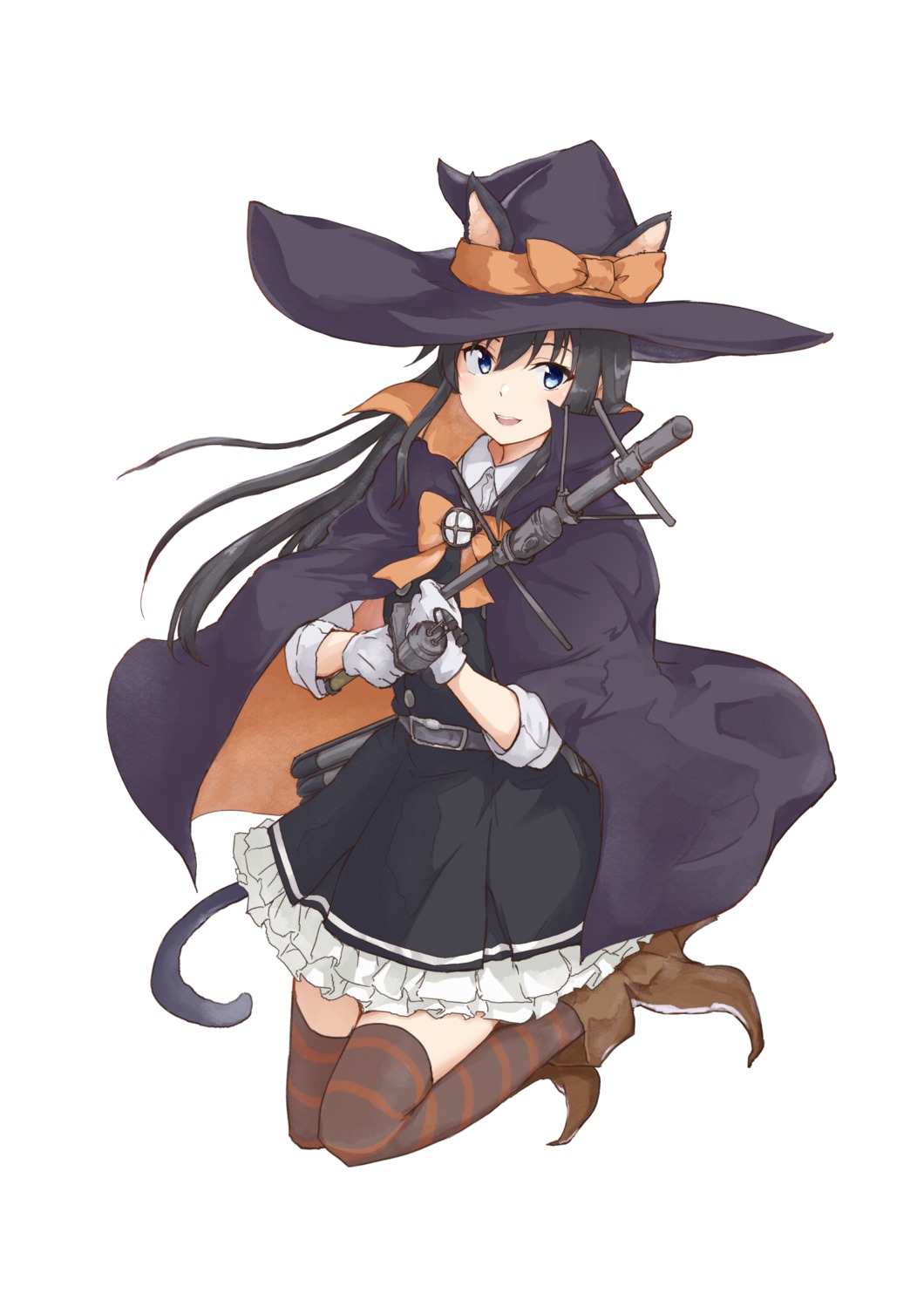 animal_ears asashio_(kancolle) halloween kantai_collection rakisuto1 tail thighhighs witch