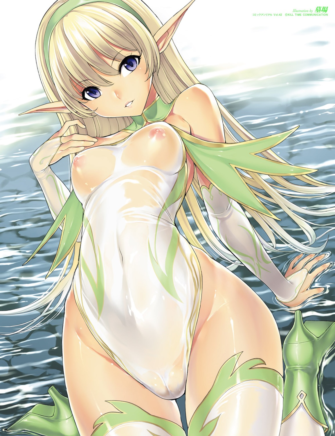 cameltoe elf hakaba nipples pointy_ears see_through thighhighs wet