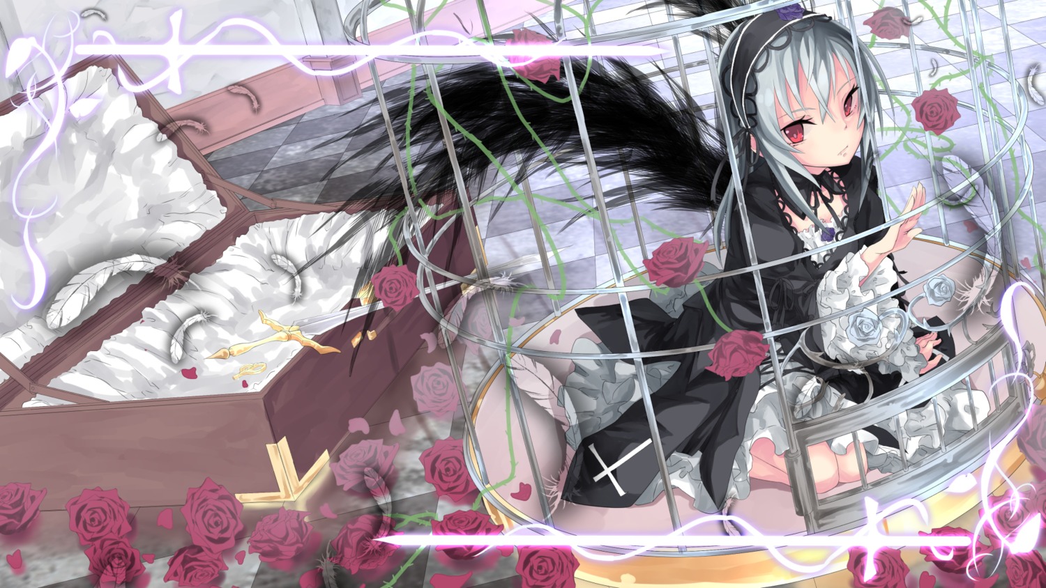 dress lolita_fashion rozen_maiden saraki suigintou wallpaper wings