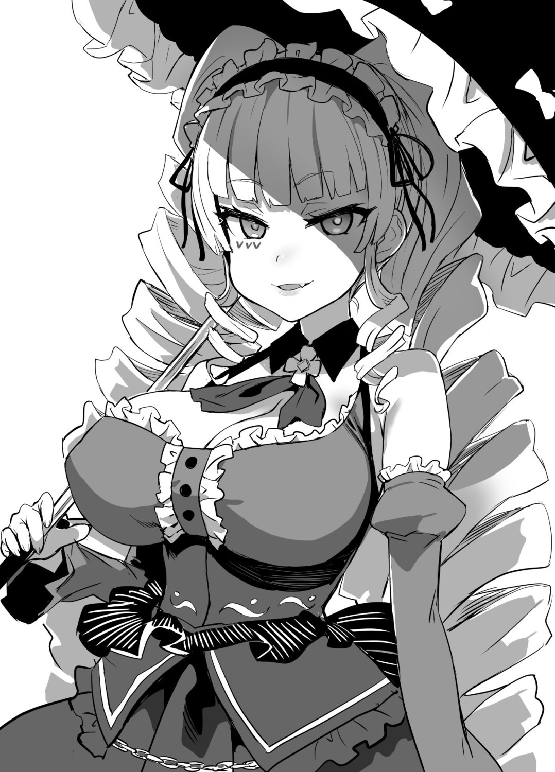 asanagi cleavage deep_web_underground deep_web_underground_(character) lolita_fashion monochrome umbrella