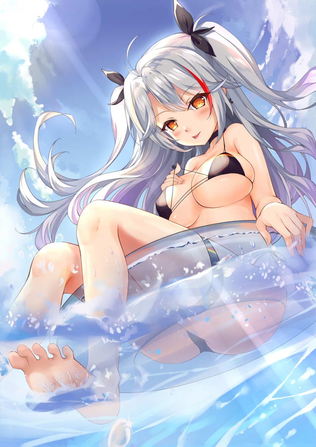 azur_lane bikini breast_hold cannian_dada erect_nipples feet prinz_eugen_(azur_lane) swimsuits wet