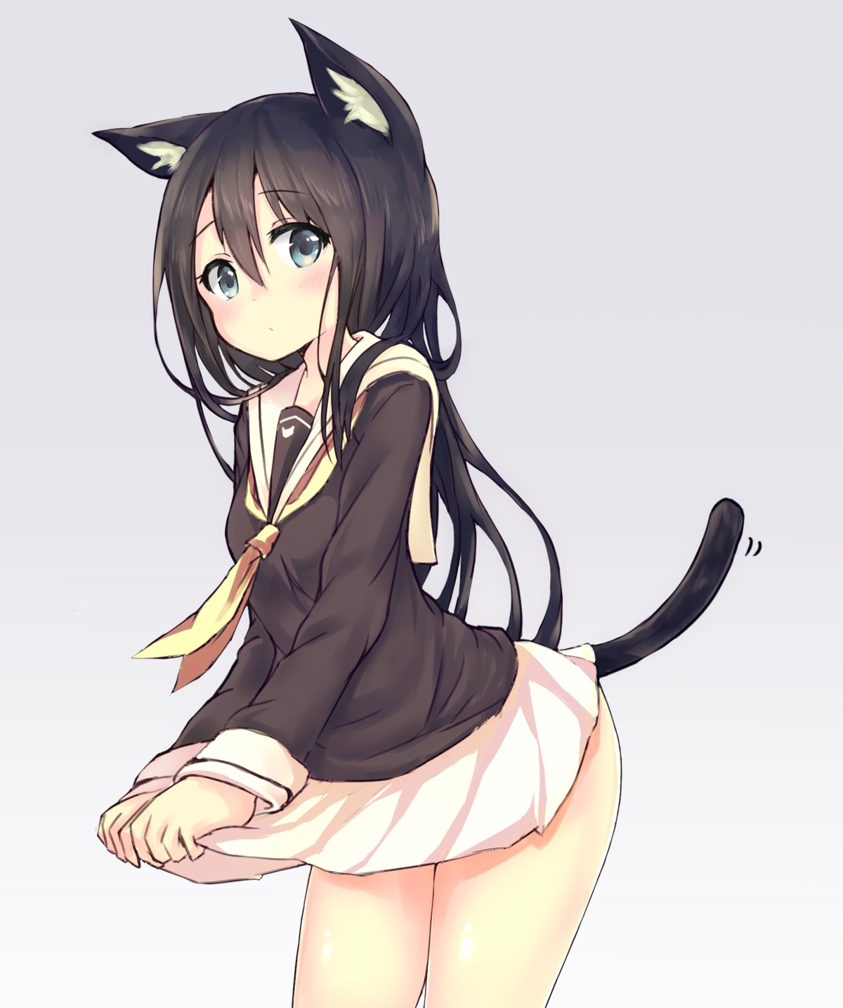 animal_ears haishiki nekomimi seifuku skirt_lift tail