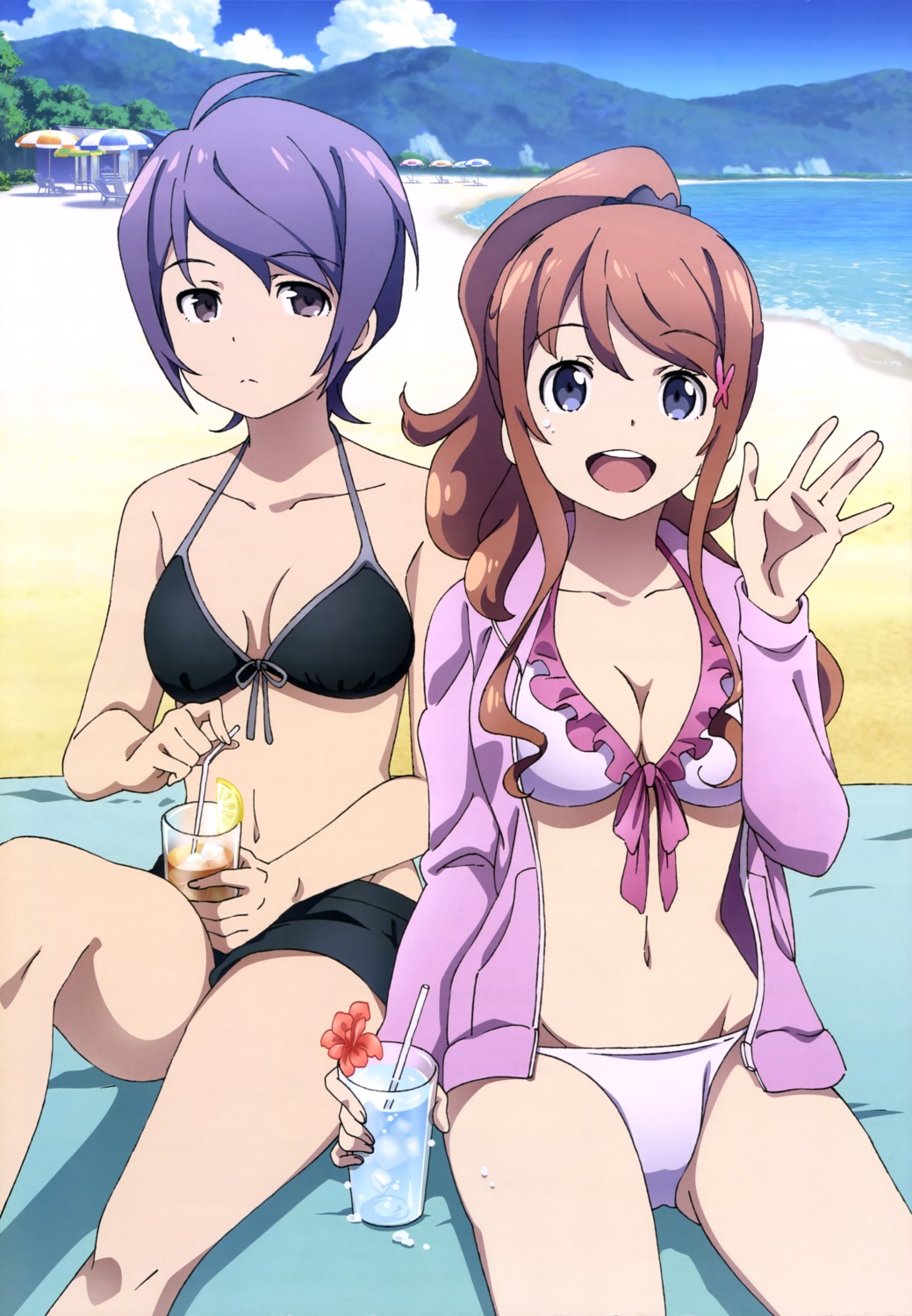 bikini classroom_crisis cleavage open_shirt sera_mizuki_(classroom_crisis) shirasaki_iris swimsuits