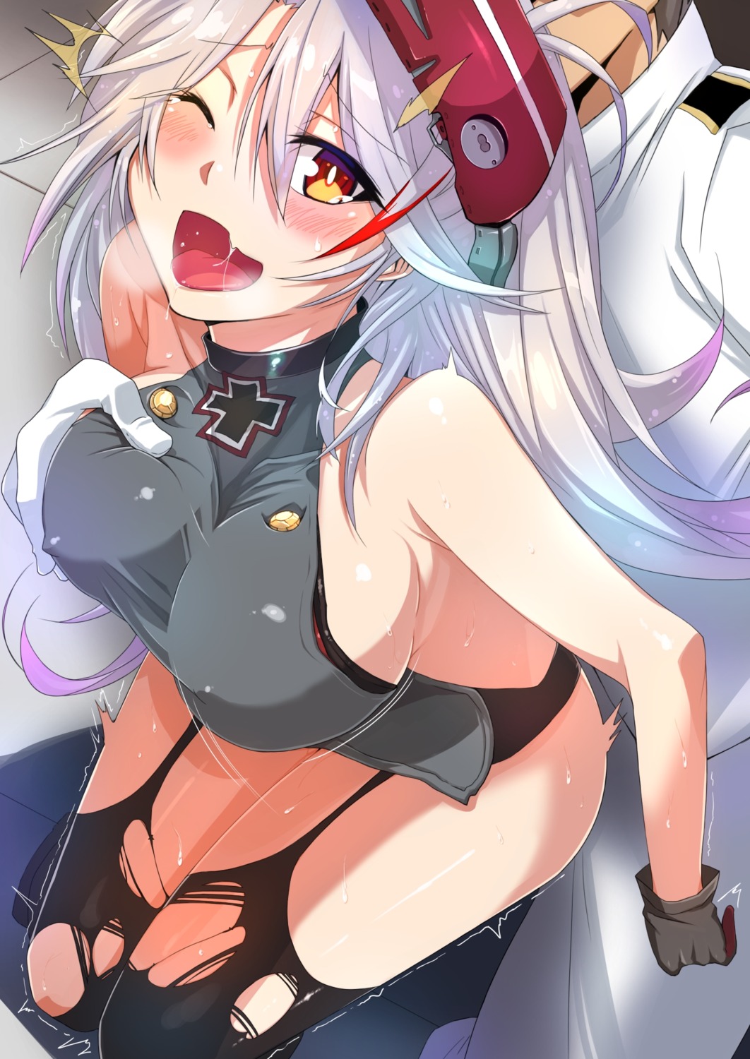 azur_lane bottomless breast_grab erect_nipples kuro_(1968) prinz_eugen_(azur_lane) sex stockings thighhighs torn_clothes uniform