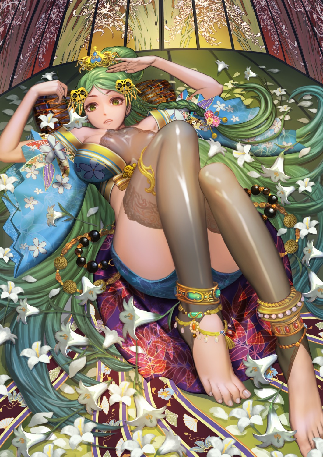 cleavage feet open_shirt thighhighs xiaji