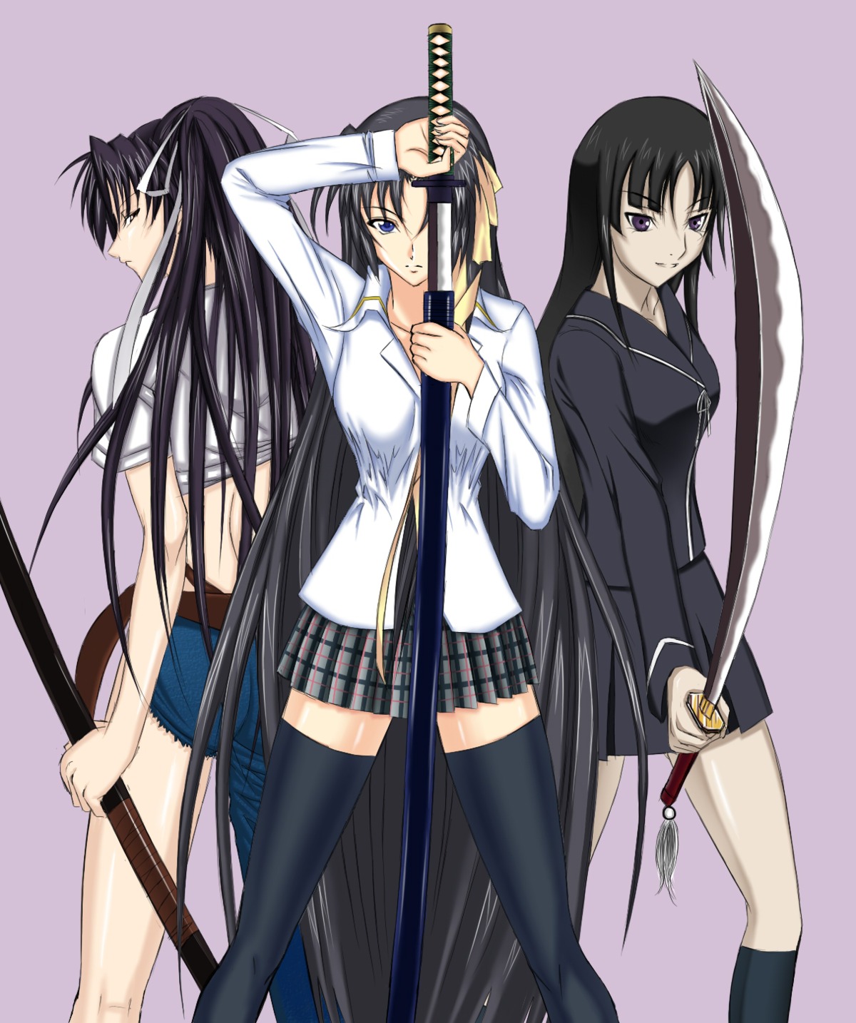 crossover ga-rei_zero isayama_yomi kanzaki_kaori kurugaya_yuiko little_busters! seifuku sword to_aru_majutsu_no_index wakoudo