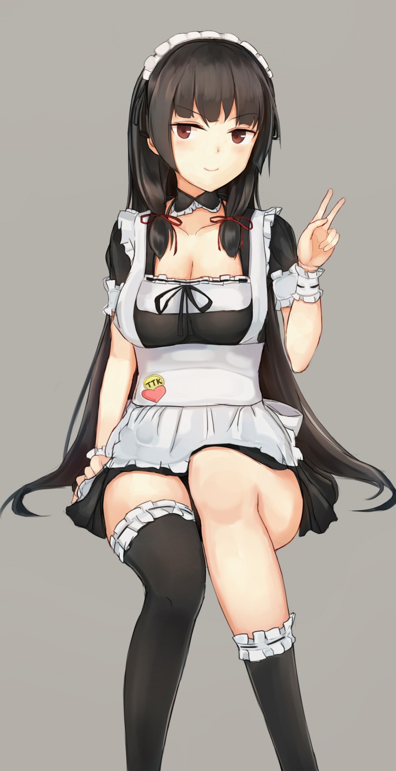 cleavage isokaze_(kancolle) kantai_collection maid thighhighs