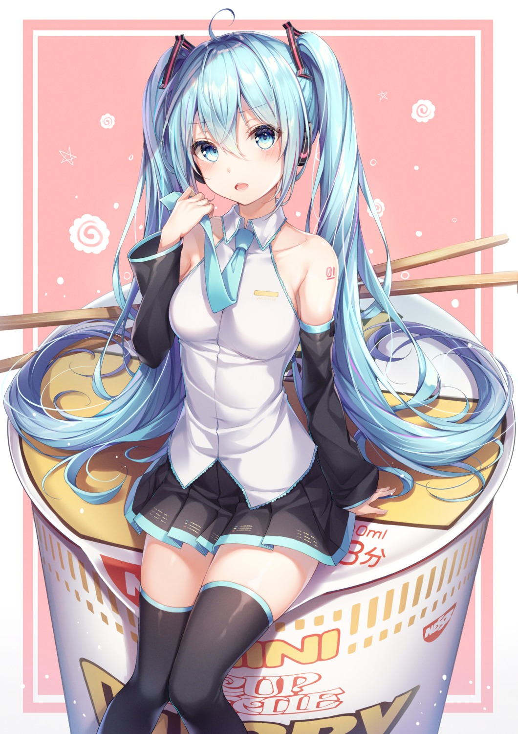 dangmyo hatsune_miku headphones tattoo thighhighs vocaloid