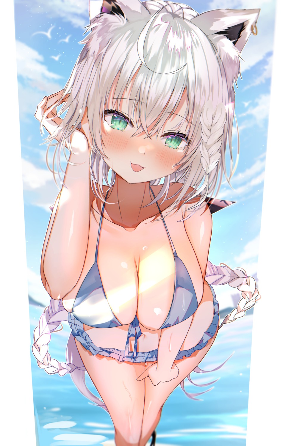 animal_ears bikini hololive hololive_gamers kitsune niku_(hamuchang) shirakami_fubuki swimsuits tail wet