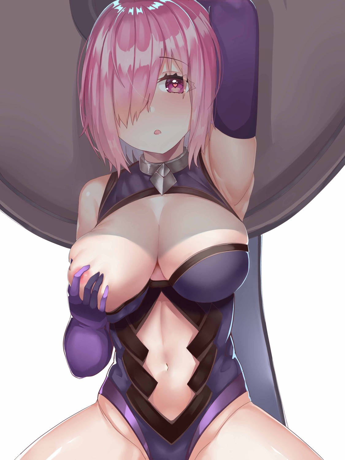 breast_hold breasts fate/grand_order leotard mash_kyrielight nipples no_bra xubai