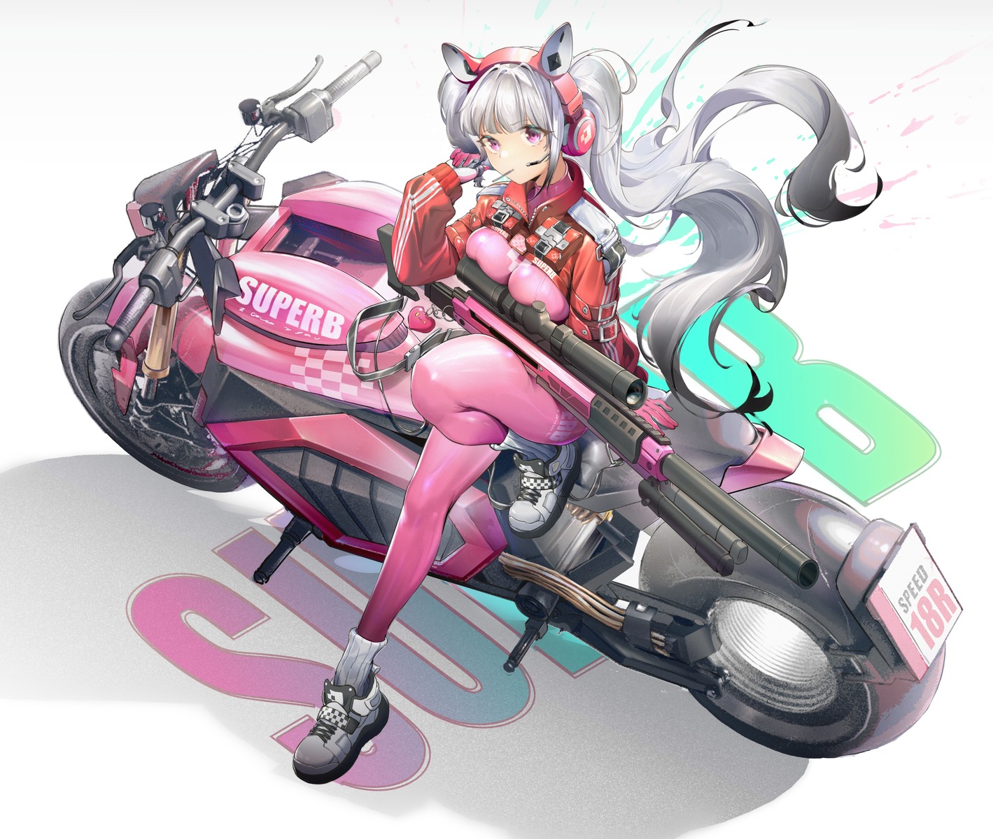 alice_(nikke) animal_ears bodysuit goddess_of_victory:_nikke gun headphones ku-lu