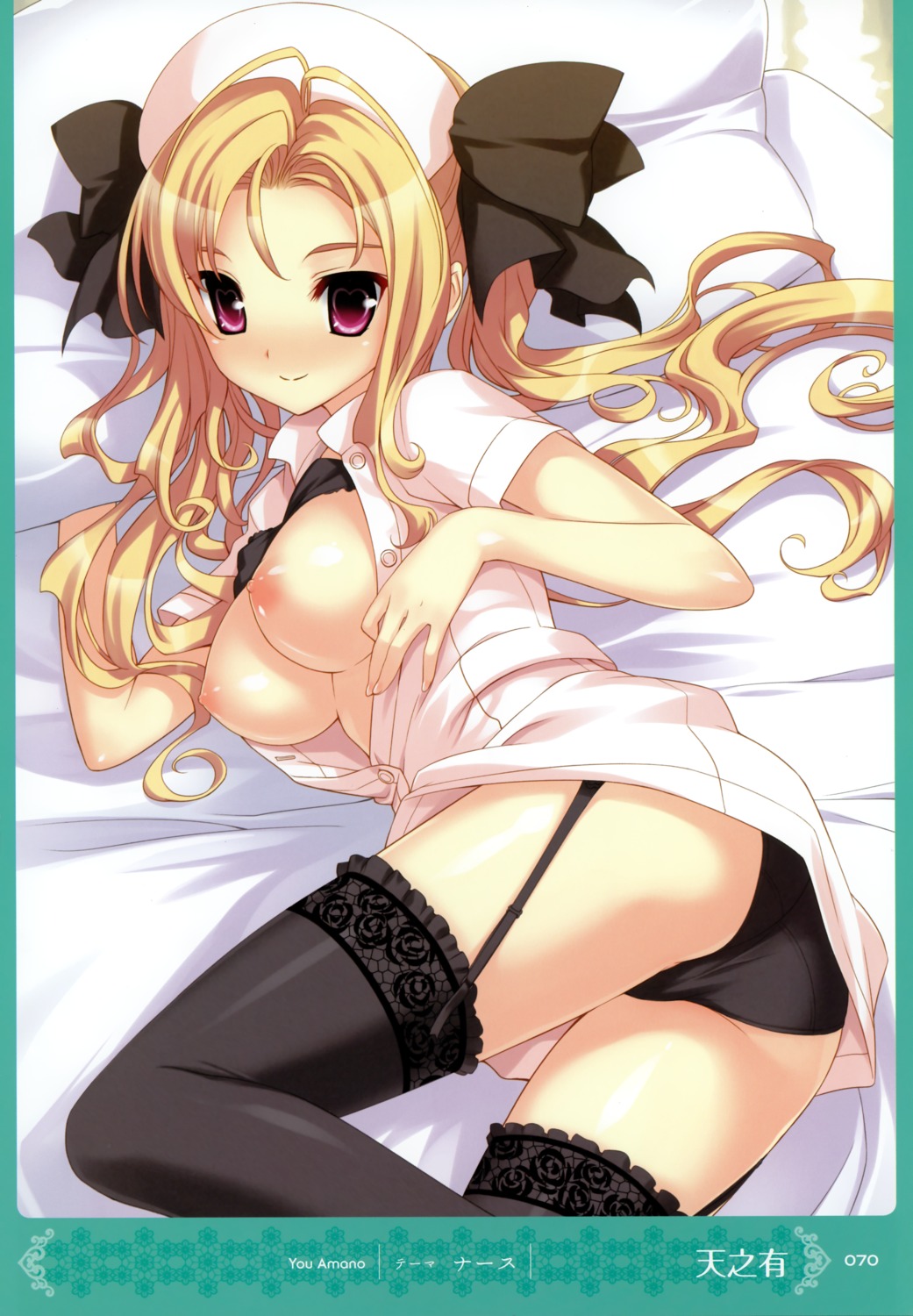 amano_yuu bra breasts nipples nurse open_shirt pantsu stockings thighhighs