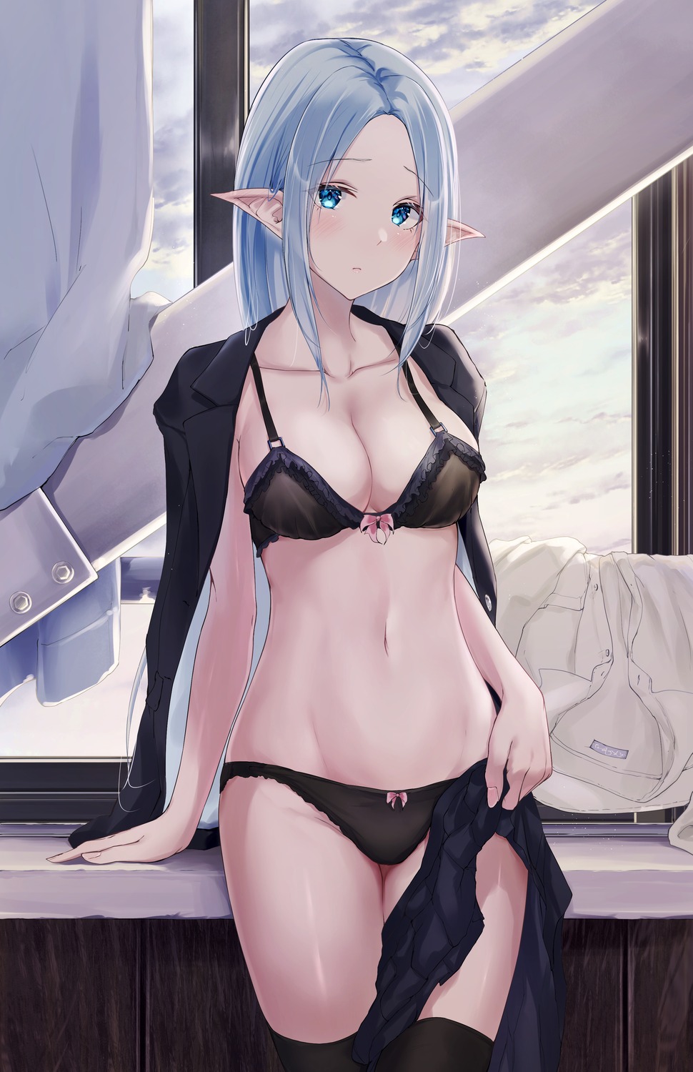 bra meen_(ouaughikepdvrsf) pantsu pointy_ears thighhighs