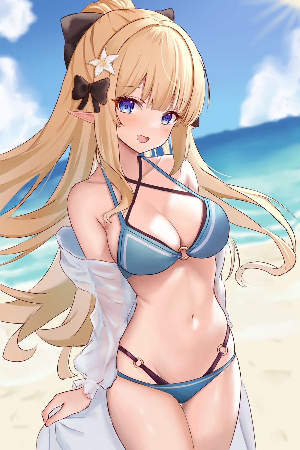 bikini fanteam open_shirt princess_connect! princess_connect!_re:dive sasaki_saren see_through swimsuits