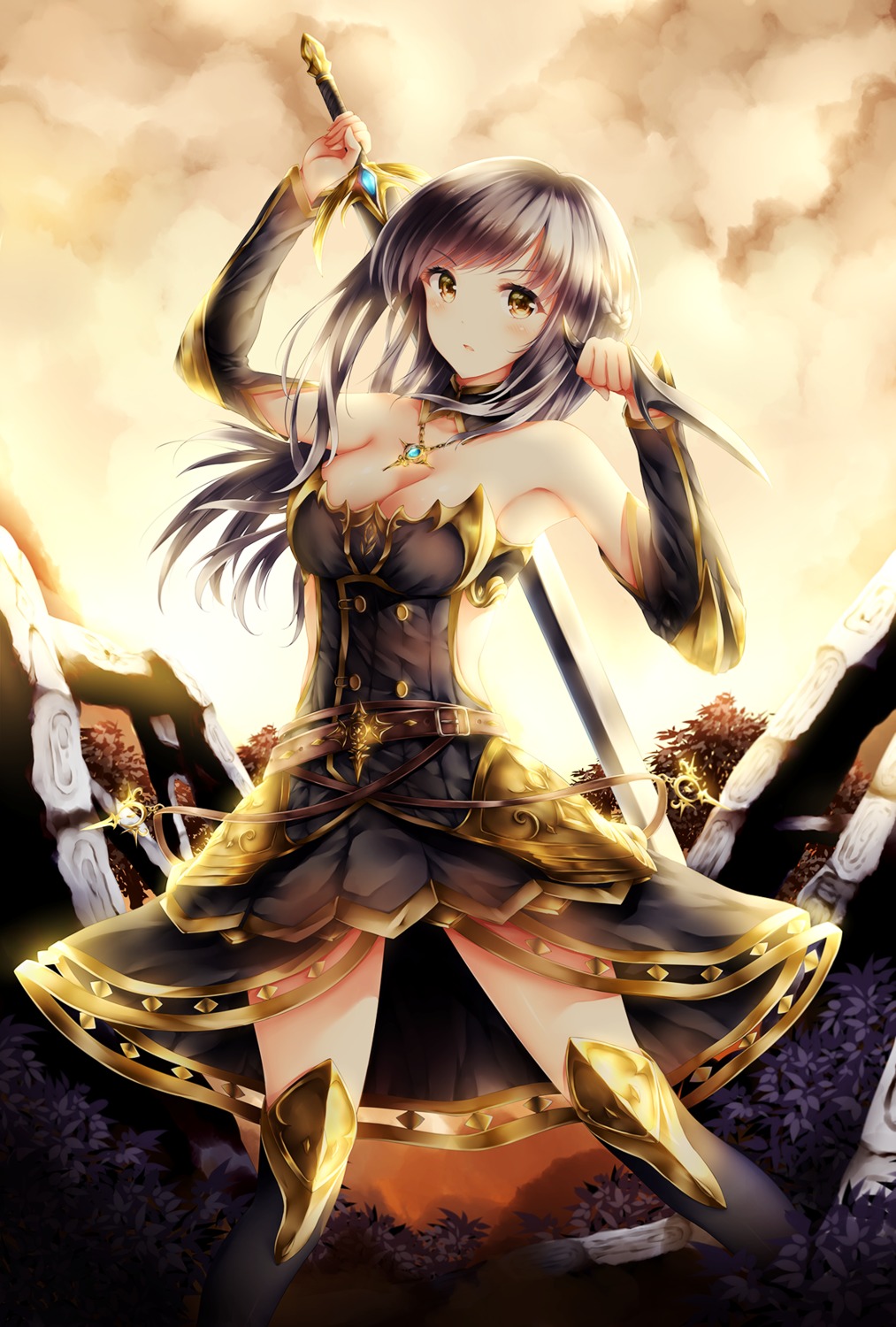 armor cleavage dress sword thighhighs weapon wsman