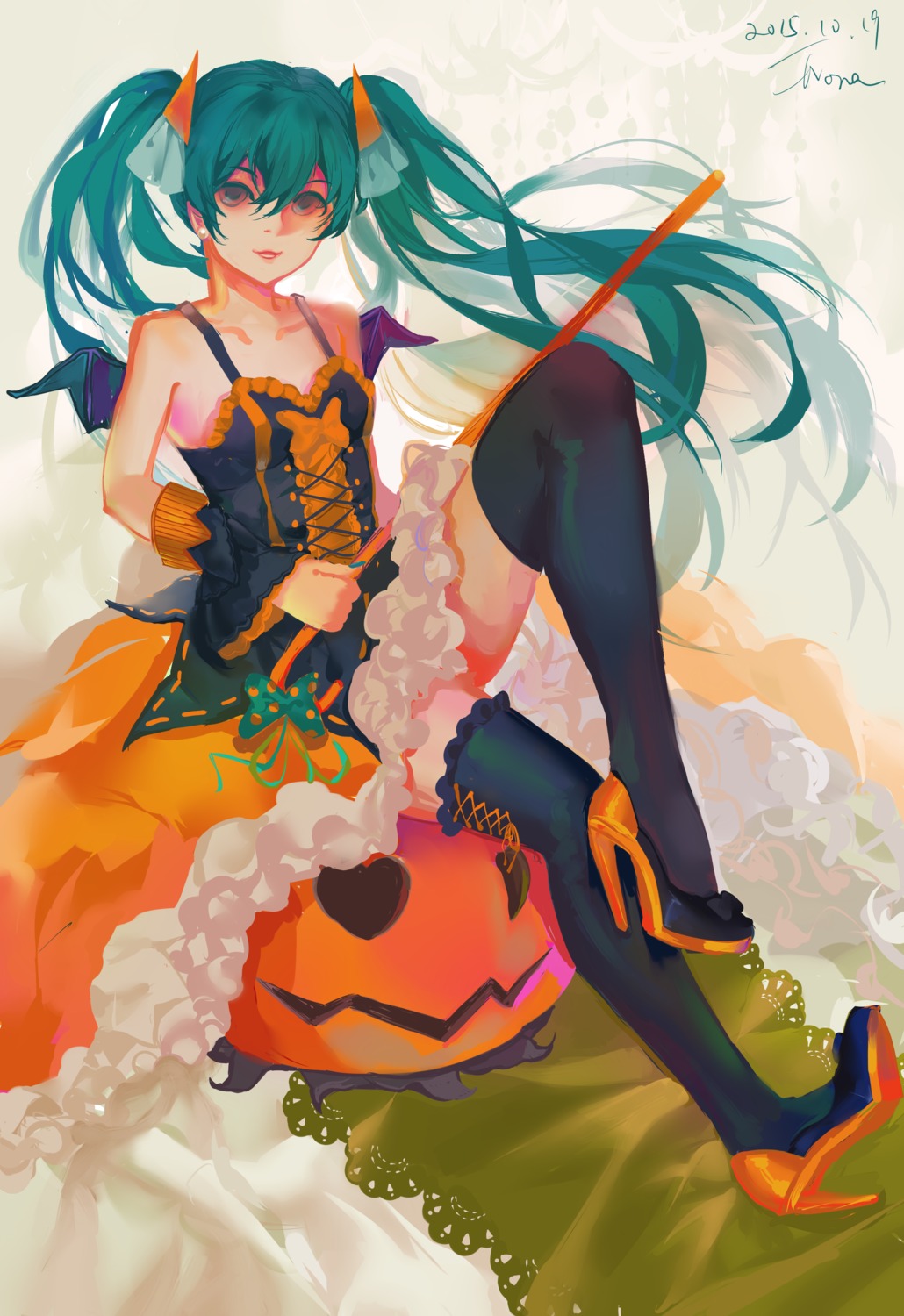 halloween hatsune_miku heels nora_(nora) thighhighs vocaloid wings