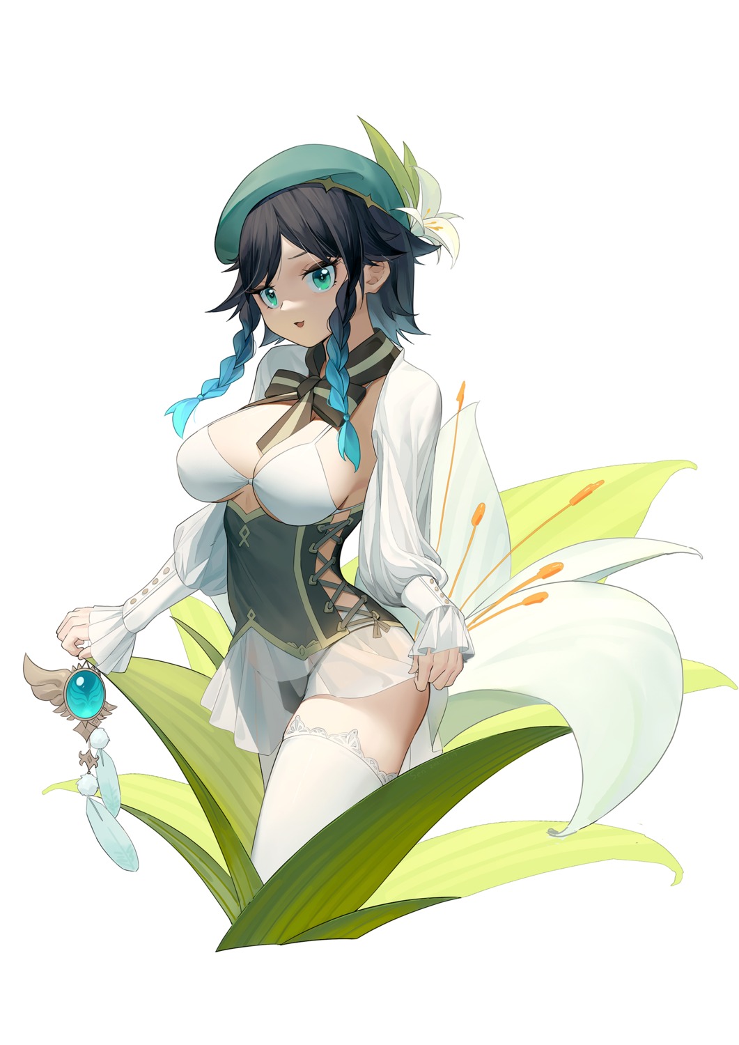 bra cleavage genderswap genshin_impact pantsu see_through skirt_lift thighhighs venti wu_yue_[vulpes]