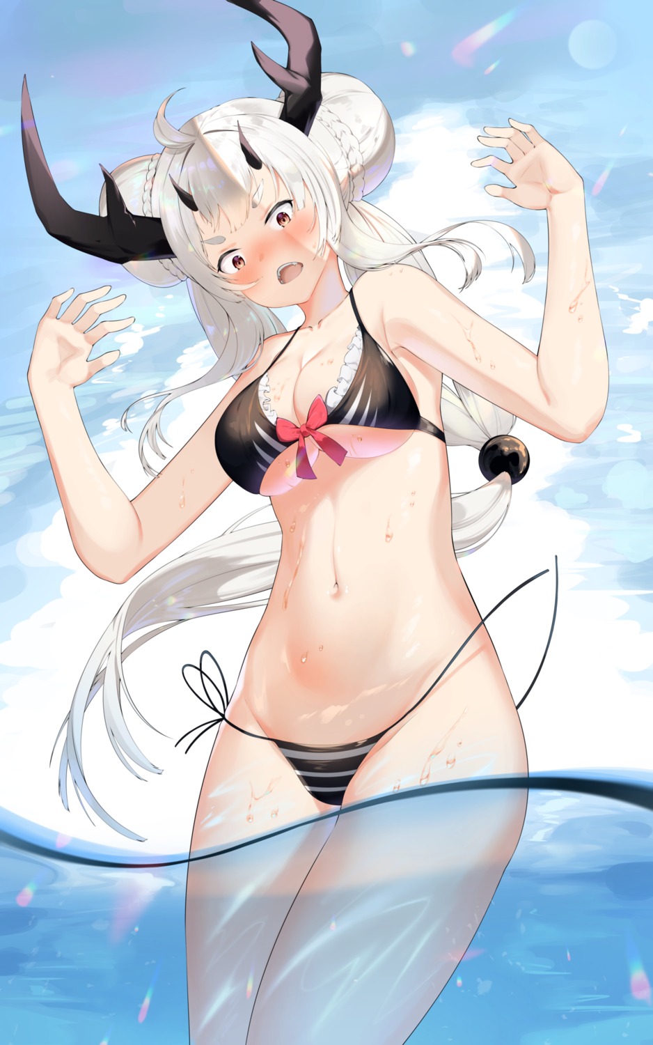 arknights bikini gappt horns swimsuits wardrobe_malfunction wet