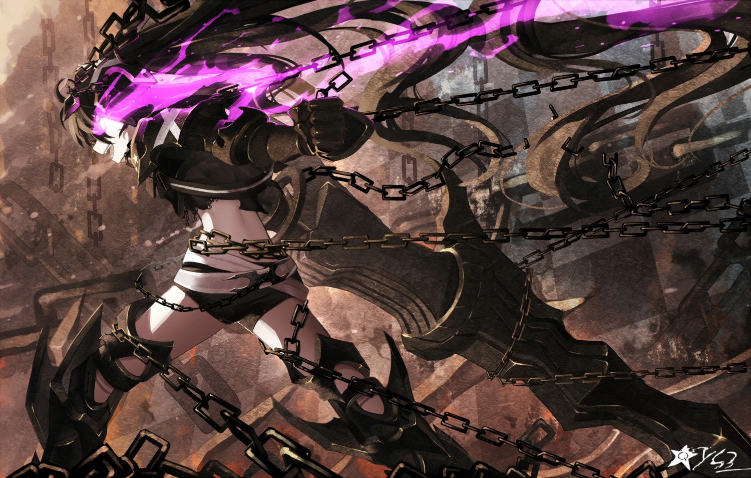 armor black_rock_shooter black_rock_shooter_(character) insane_black_rock_shooter qys3 sword