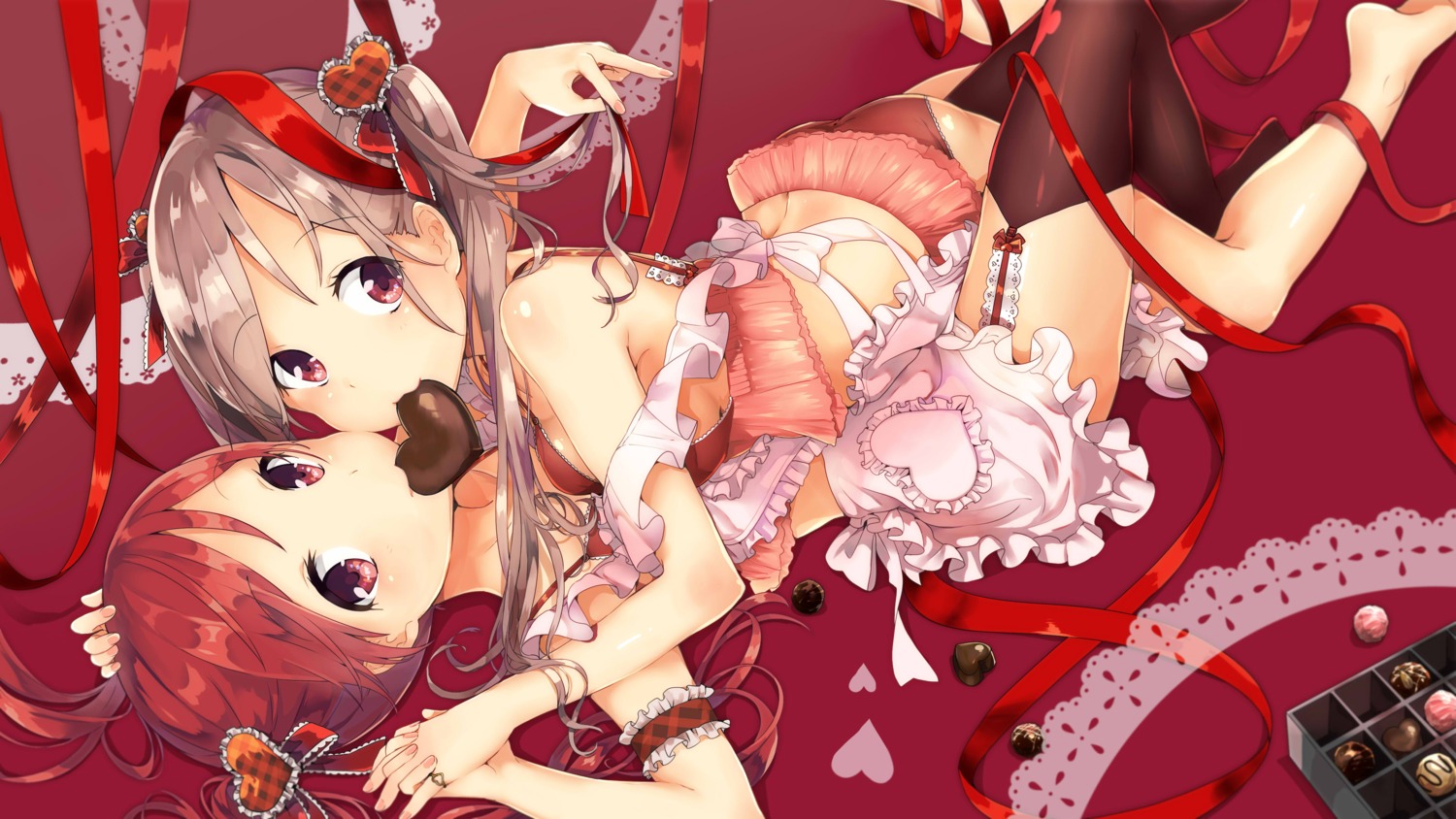 bra pantsu pomu stockings thighhighs valentine yuri