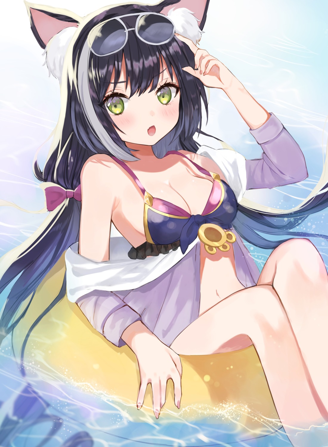 animal_ears bikini karyl_(princess_connect) megane nekomimi open_shirt princess_connect princess_connect!_re:dive swimsuits wet yupi_(yuyupiko01)