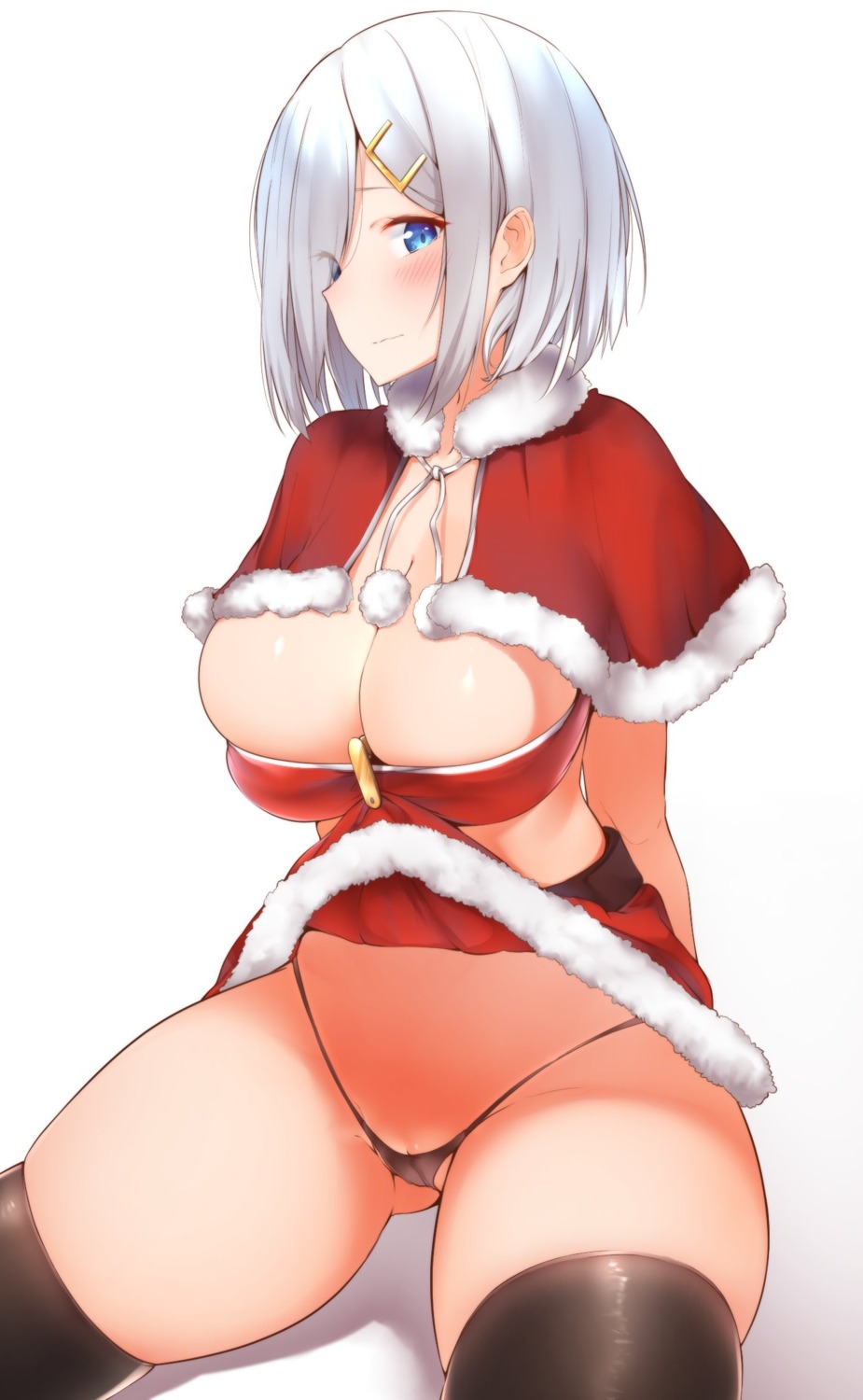 christmas hamakaze_(kancolle) hechi_(hechi322) kantai_collection no_bra pantsu pussy see_through skirt_lift thighhighs thong uncensored