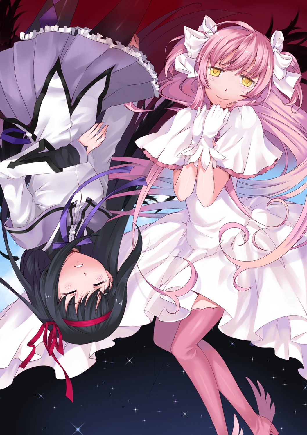 akemi_homura dress heels kaname_madoka kellywu pantyhose puella_magi_madoka_magica thighhighs ultimate_madoka