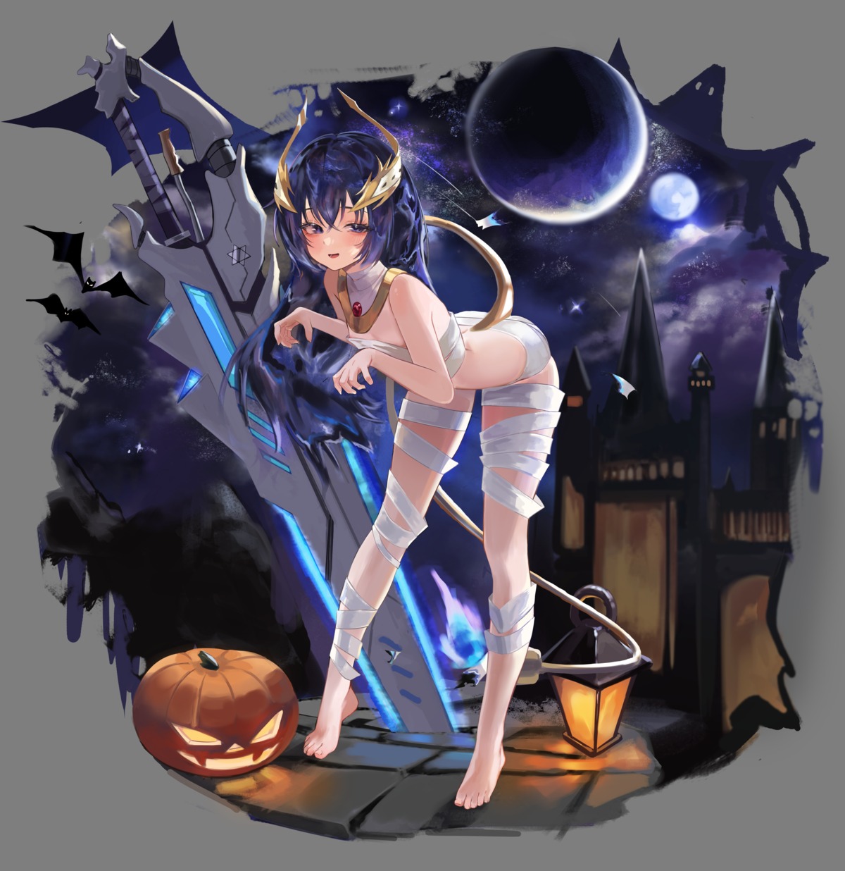 bandages halloween loli naked_ribbon sihana156 sword tail