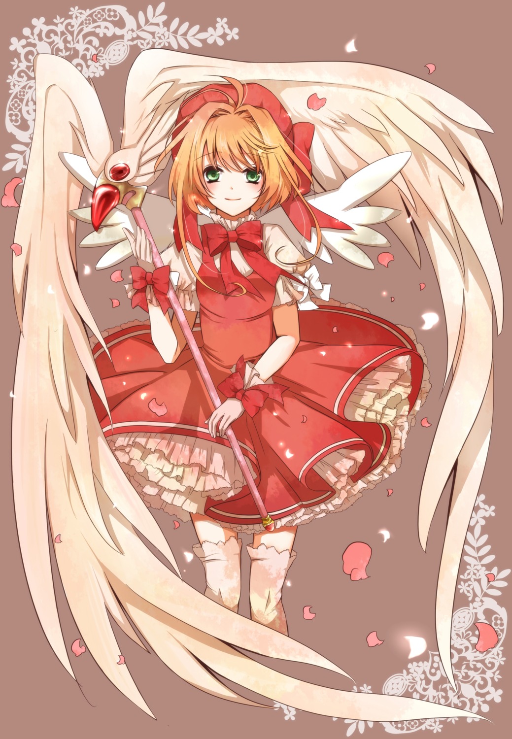 card_captor_sakura dress kinomoto_sakura thighhighs tsukumo_(an-mar) wings