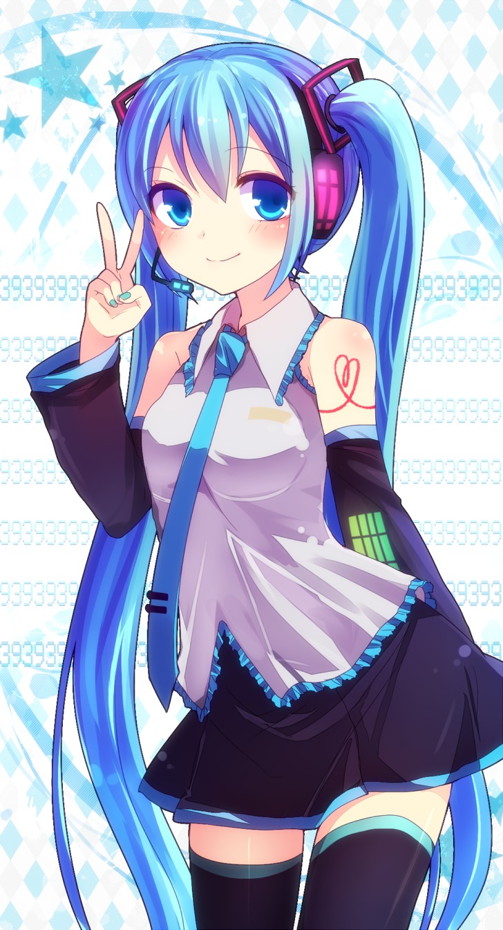 hatsune_miku headphones kohaku. thighhighs vocaloid