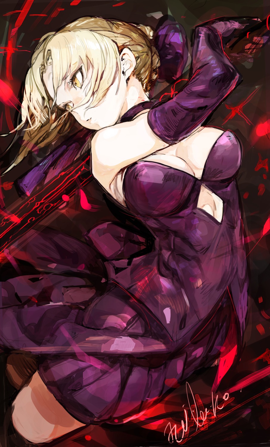 cleavage dress fate/grand_order fate/stay_night hiranko saber saber_alter sword