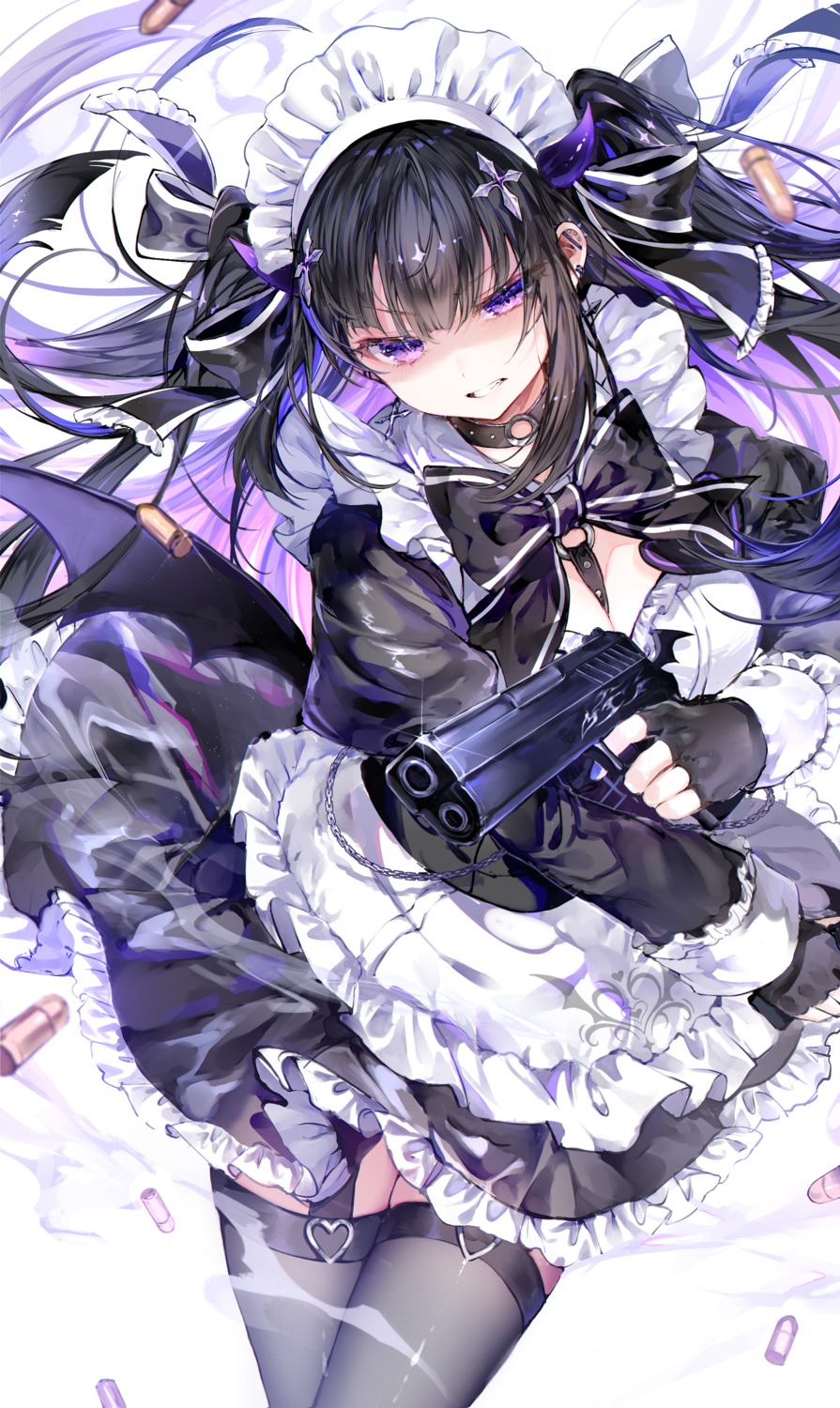 gun horns maid no_bra noyu stockings thighhighs