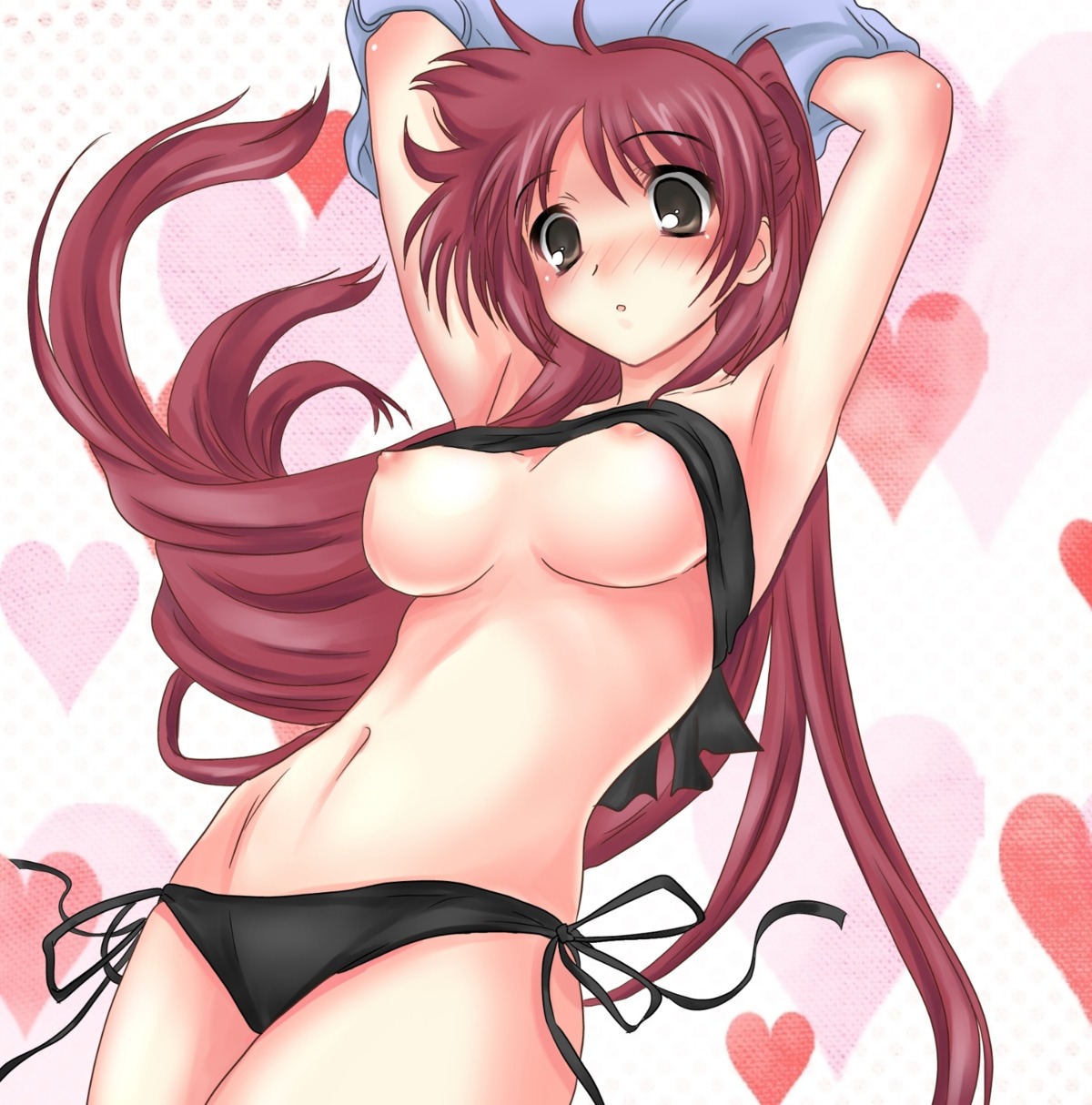 bikini breasts kousaka_tamaki nipples ntsu_p shirt_lift swimsuits to_heart_(series) to_heart_2 wardrobe_malfunction