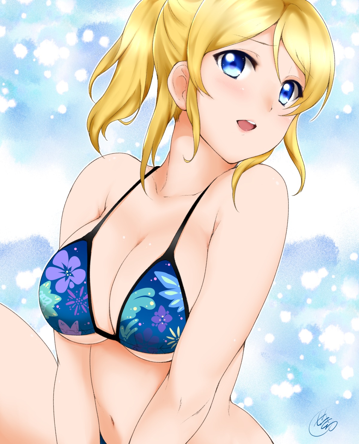 ayase_eli bikini_top cleavage love_live! swimsuits underboob yue_(show-ei)