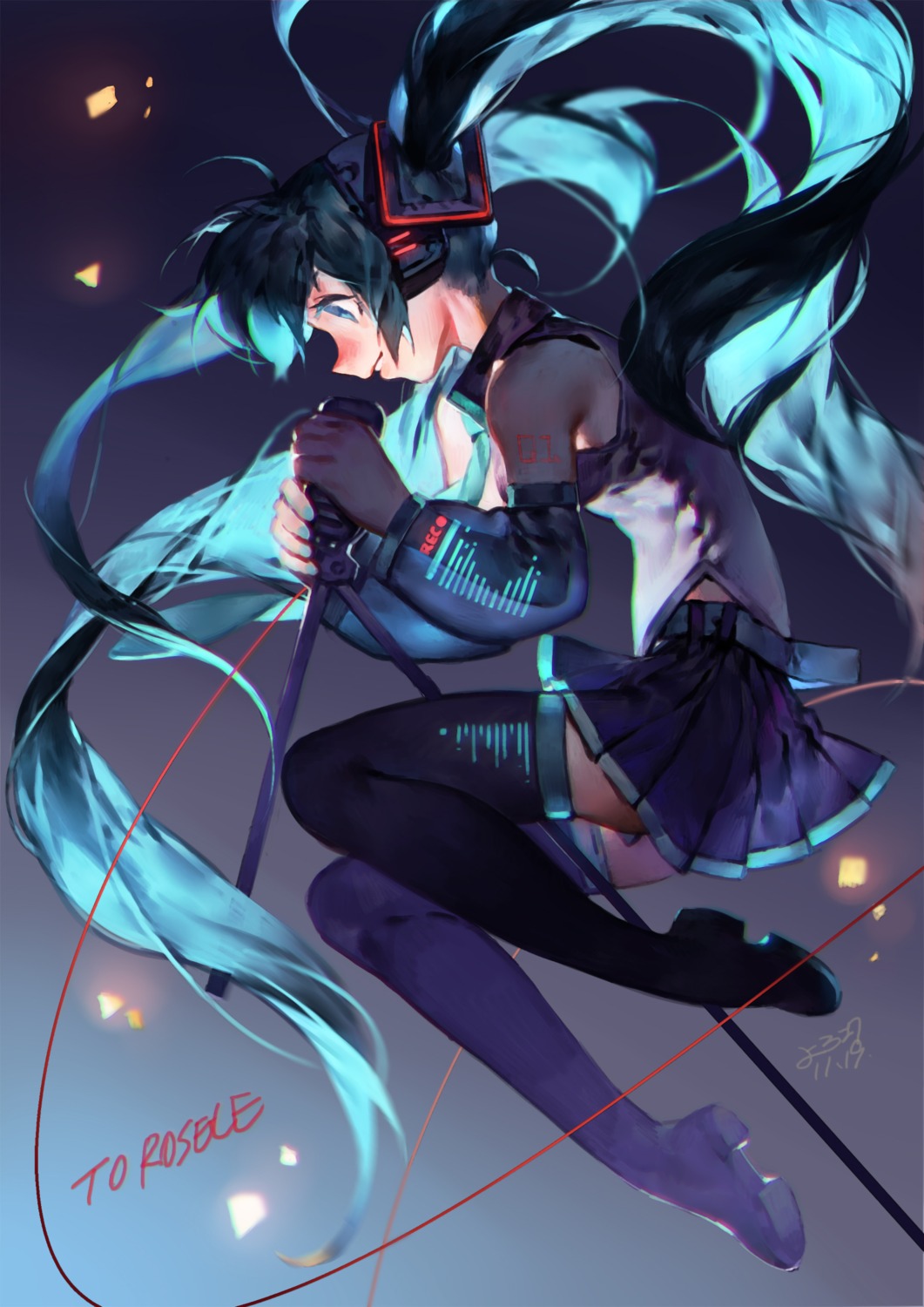 hatsune_miku headphones tattoo thighhighs vocaloid yotsuyu