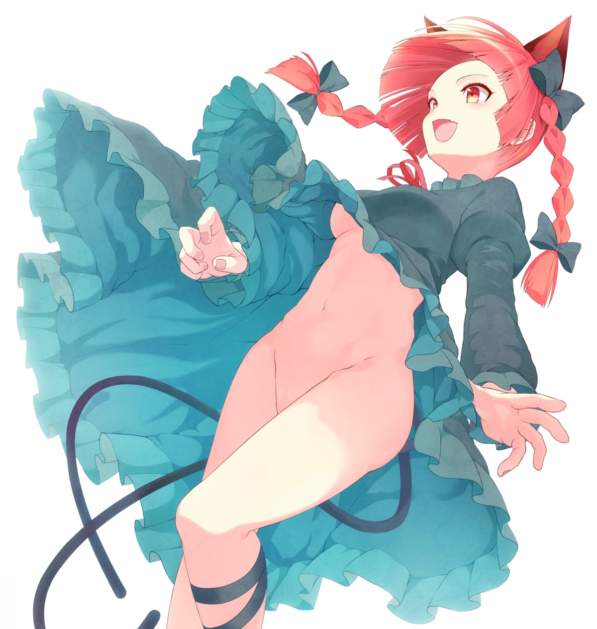 animal_ears kaenbyou_rin mikoma_sanagi no_bra nopan skirt_lift tail touhou