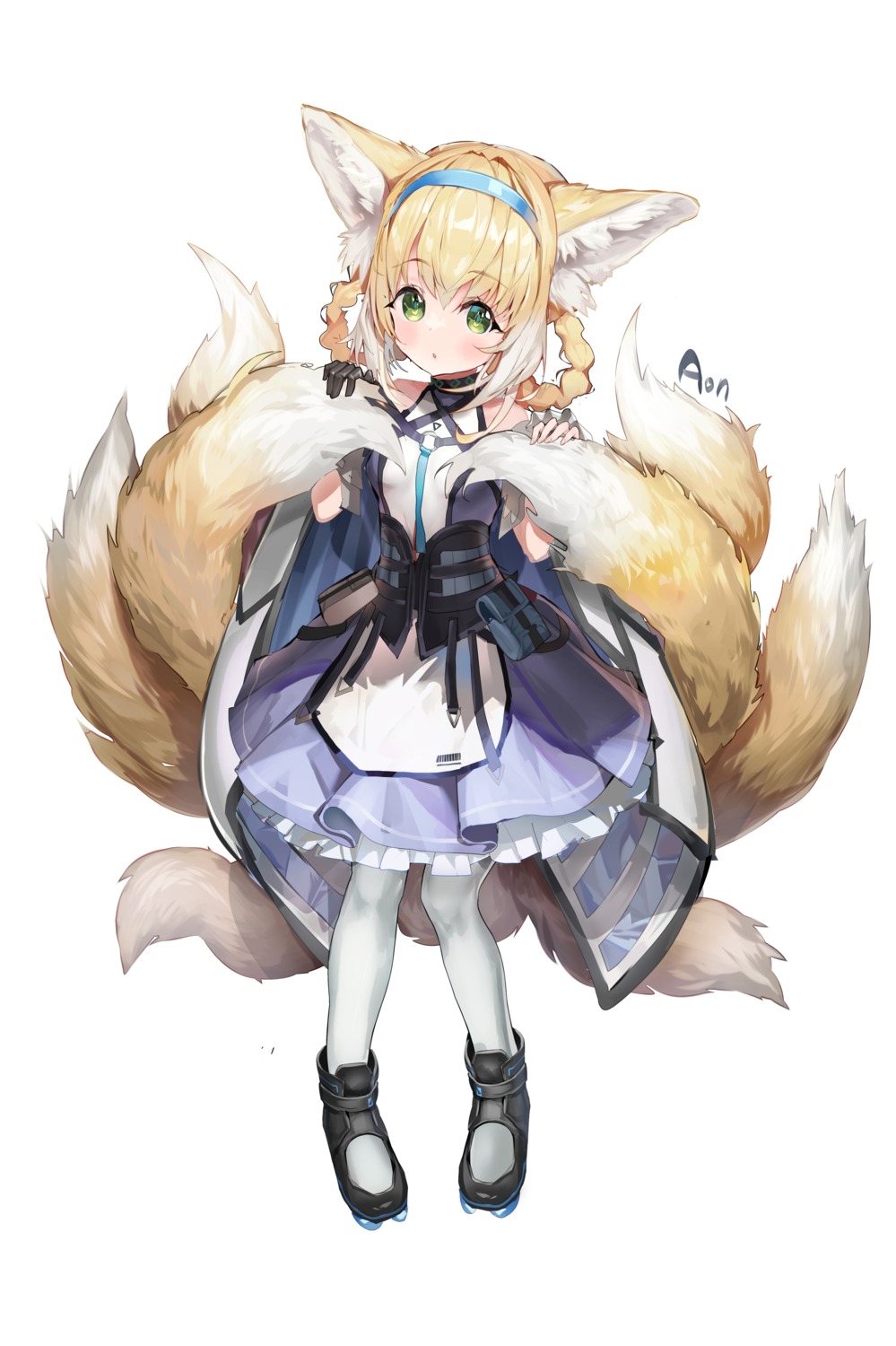 a_(sofi3103) animal_ears arknights dress kitsune pantyhose suzuran_(arknights) tail