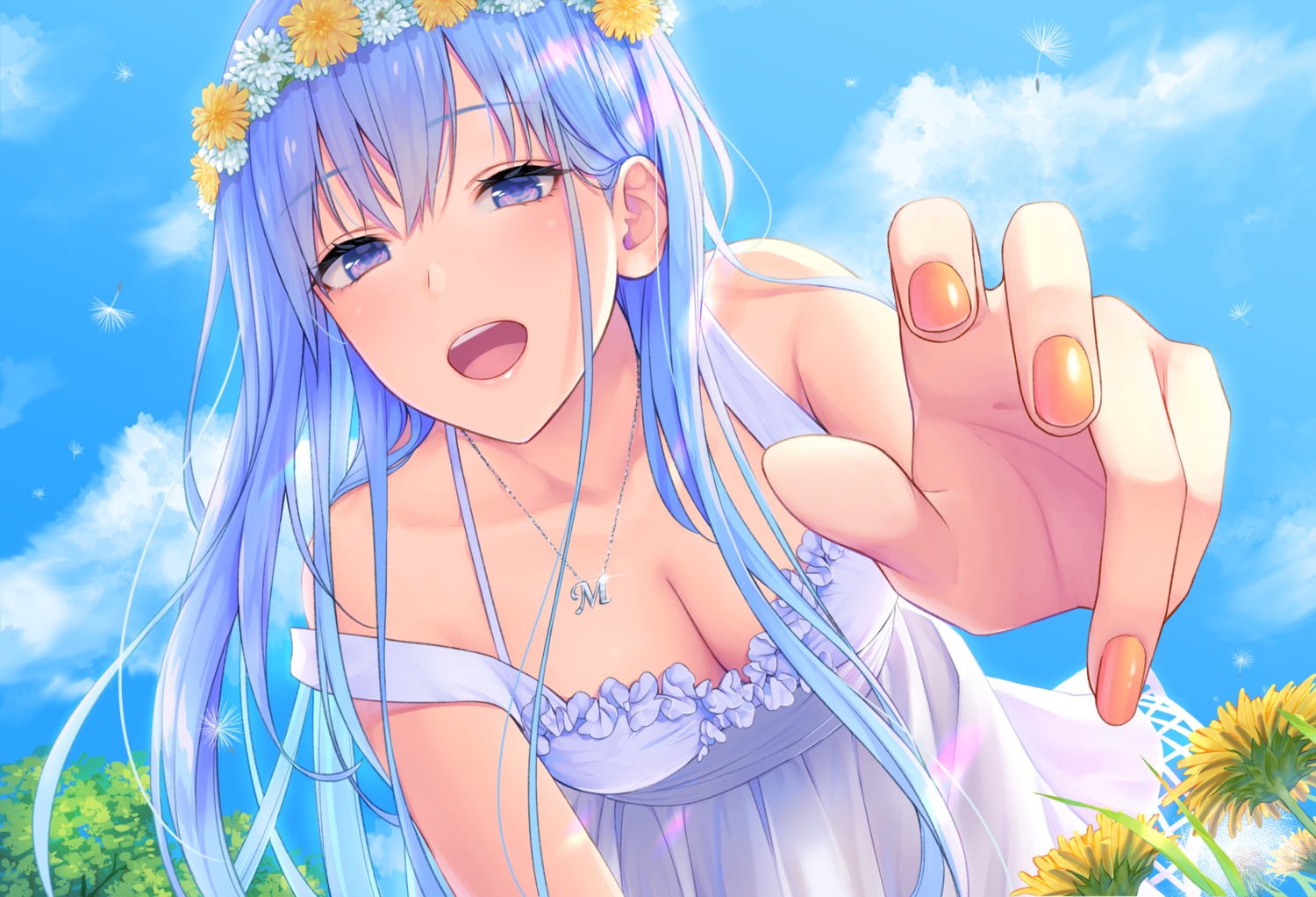 cleavage daidai_jamu dress emori_miku emori_miku_project no_bra see_through summer_dress