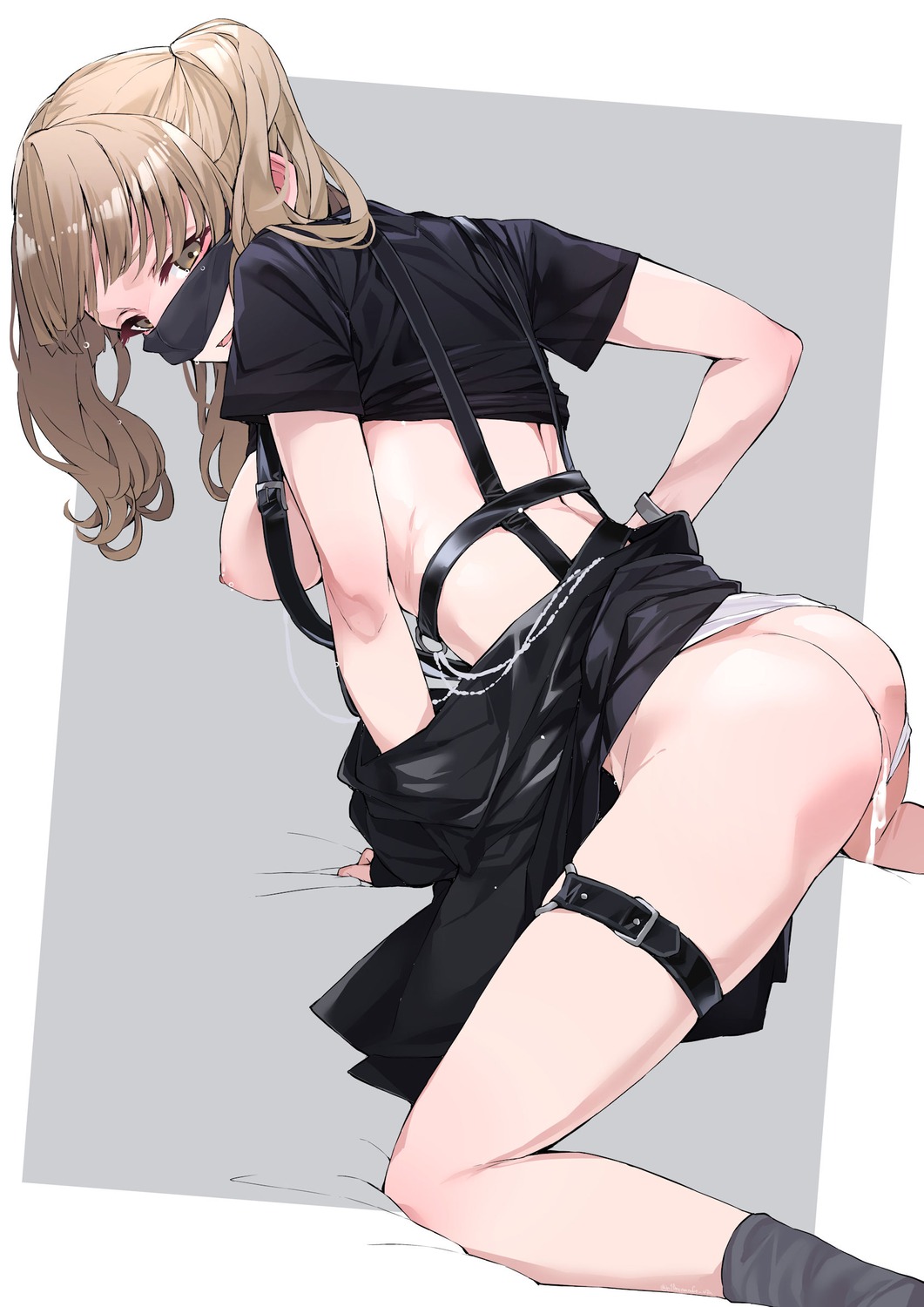 ass breasts cum garter nijisanji nijisanji_seeds nipples no_bra pantsu pussy shirt_lift sister_cleaire skirt_lift thong yuukauta